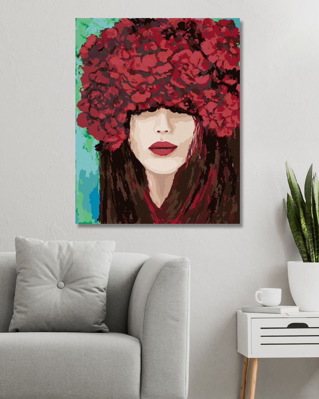 zuty Malování podle čísel - TVÁŘ S ČERVENÝMI RŮŽEMI - Rozměr: 40x50 cm, Rámování: Varianta: vypnuté plátno na rám - obrázek 3