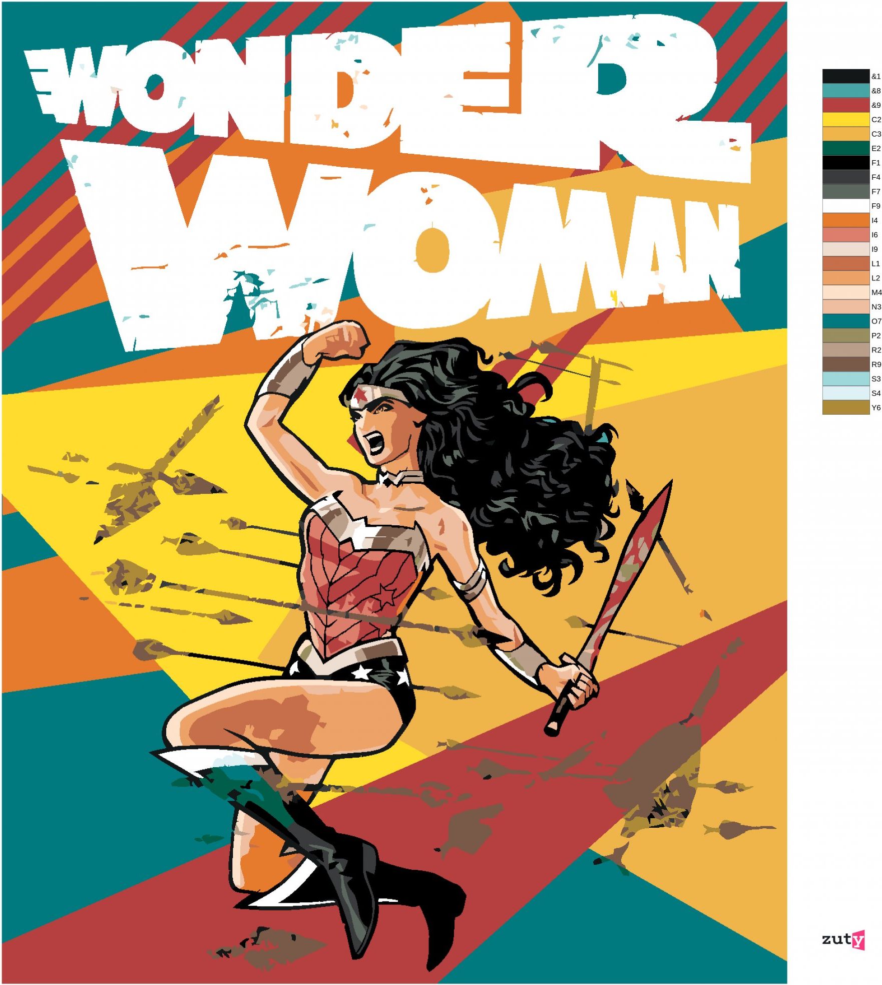 zuty Malování podle čísel - WONDER WOMAN A ŠÍPY PLAKÁT - Rozměr: 40x50 cm, Rámování: Varianta: bez rámu a bez vypnutí plátna - obrázek 8