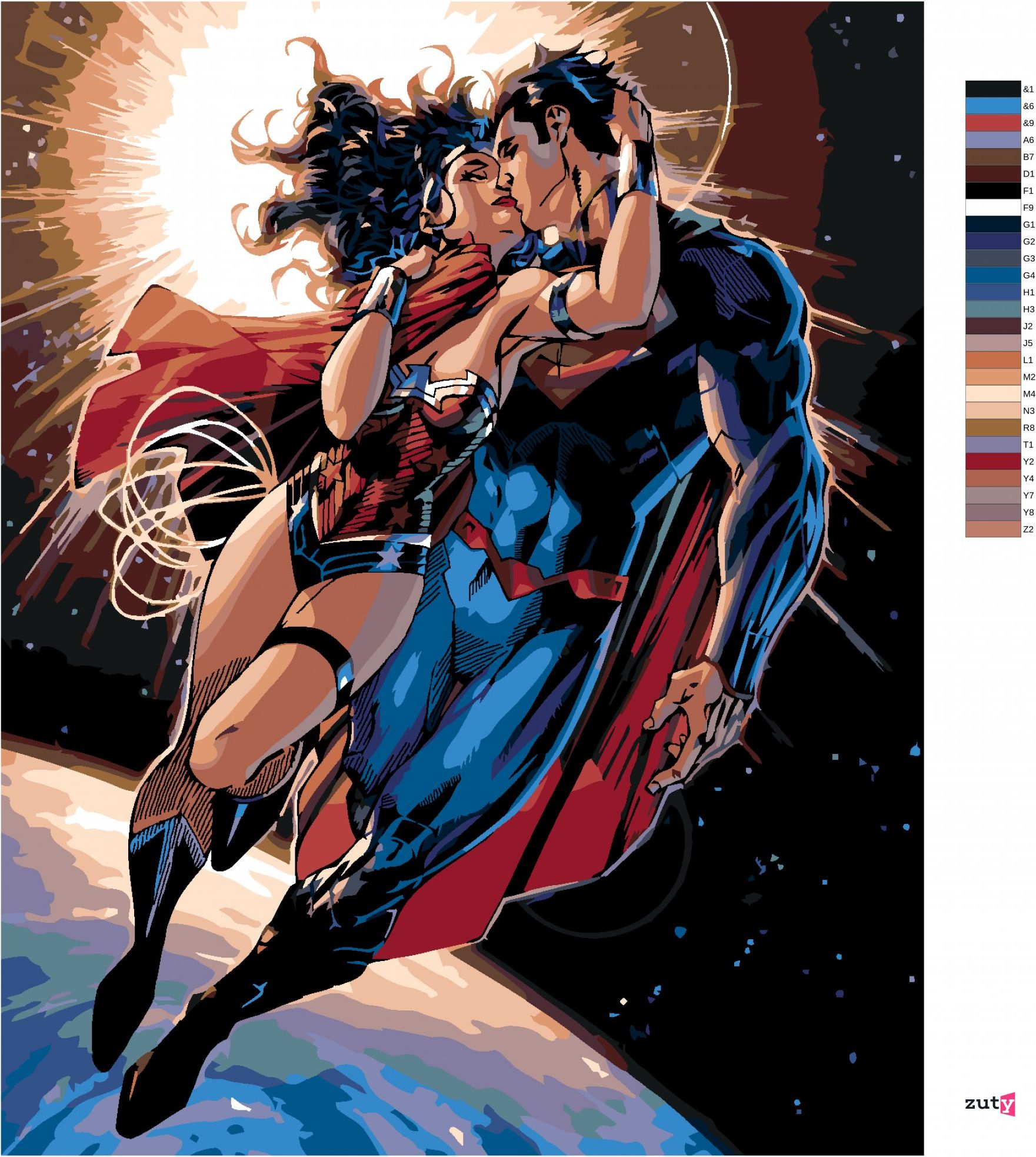 zuty Malování podle čísel - WONDER WOMAN A SUPERMAN LETÍ - Rozměr: 40x50 cm, Rámování: Varianta: bez rámu a bez vypnutí plátna - obrázek 4