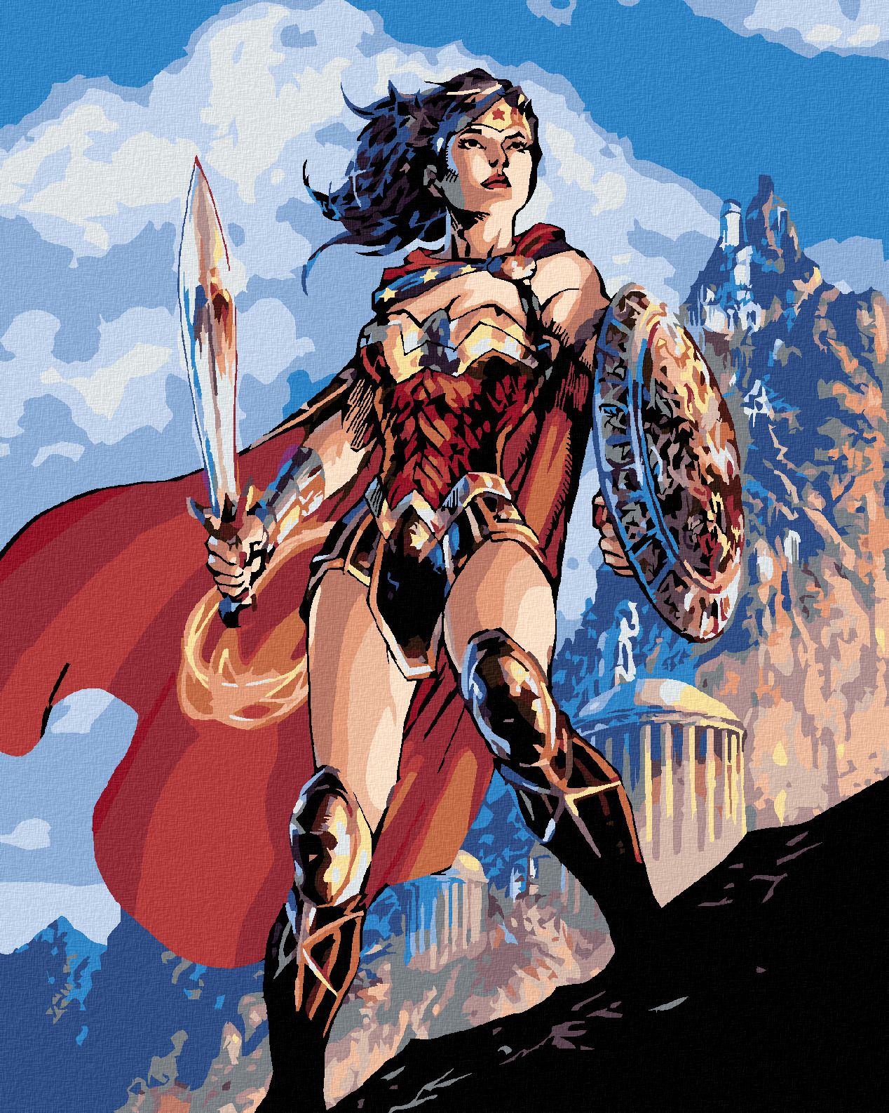zuty Malování podle čísel - WONDER WOMAN MEČ A ŠTÍT - Rozměr: 40x50 cm, Rámování: Varianta: vypnuté plátno na rám - obrázek 1