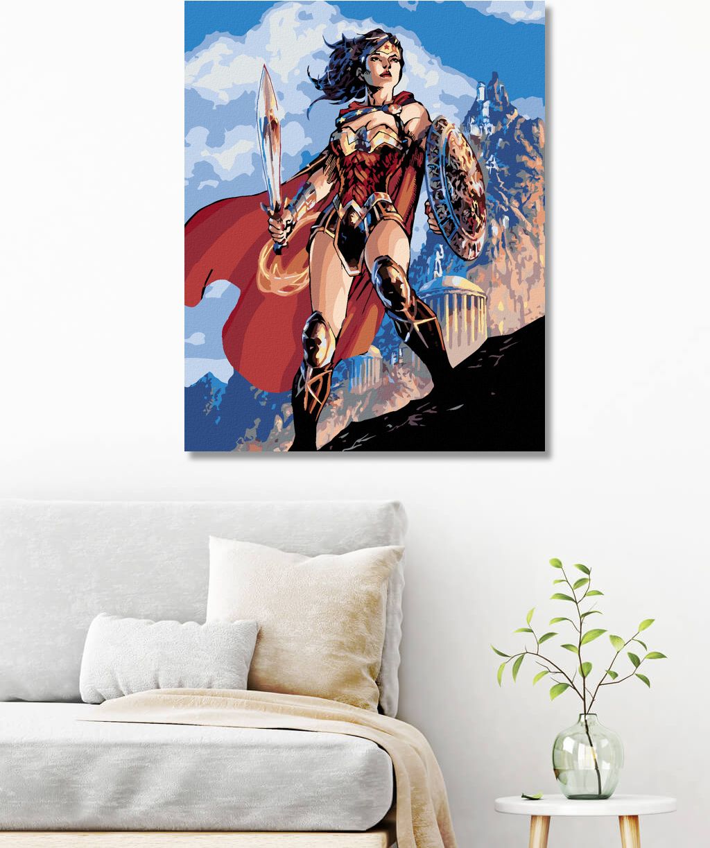 zuty Malování podle čísel - WONDER WOMAN MEČ A ŠTÍT - Rozměr: 40x50 cm, Rámování: Varianta: vypnuté plátno na rám - obrázek 2