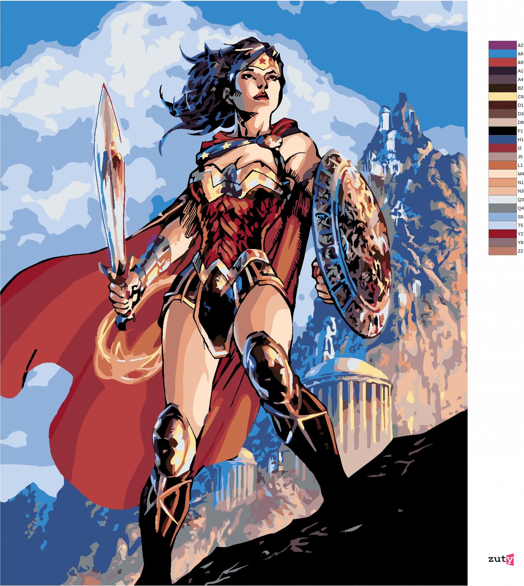 zuty Malování podle čísel - WONDER WOMAN MEČ A ŠTÍT - Rozměr: 40x50 cm, Rámování: Varianta: vypnuté plátno na rám - obrázek 9