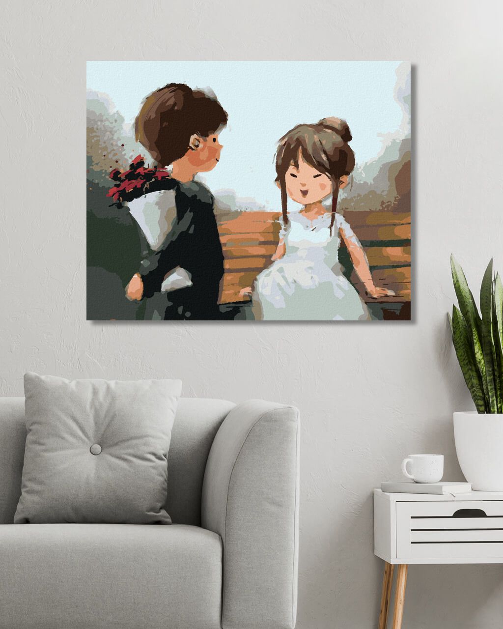 zuty Malování podle čísel - CHLAPEC PŘEDÁVÁ DÍVCE KVĚTINY - Rozměr: 40x50 cm, Rámování: Varianta: vypnuté plátno na rám - obrázek 5