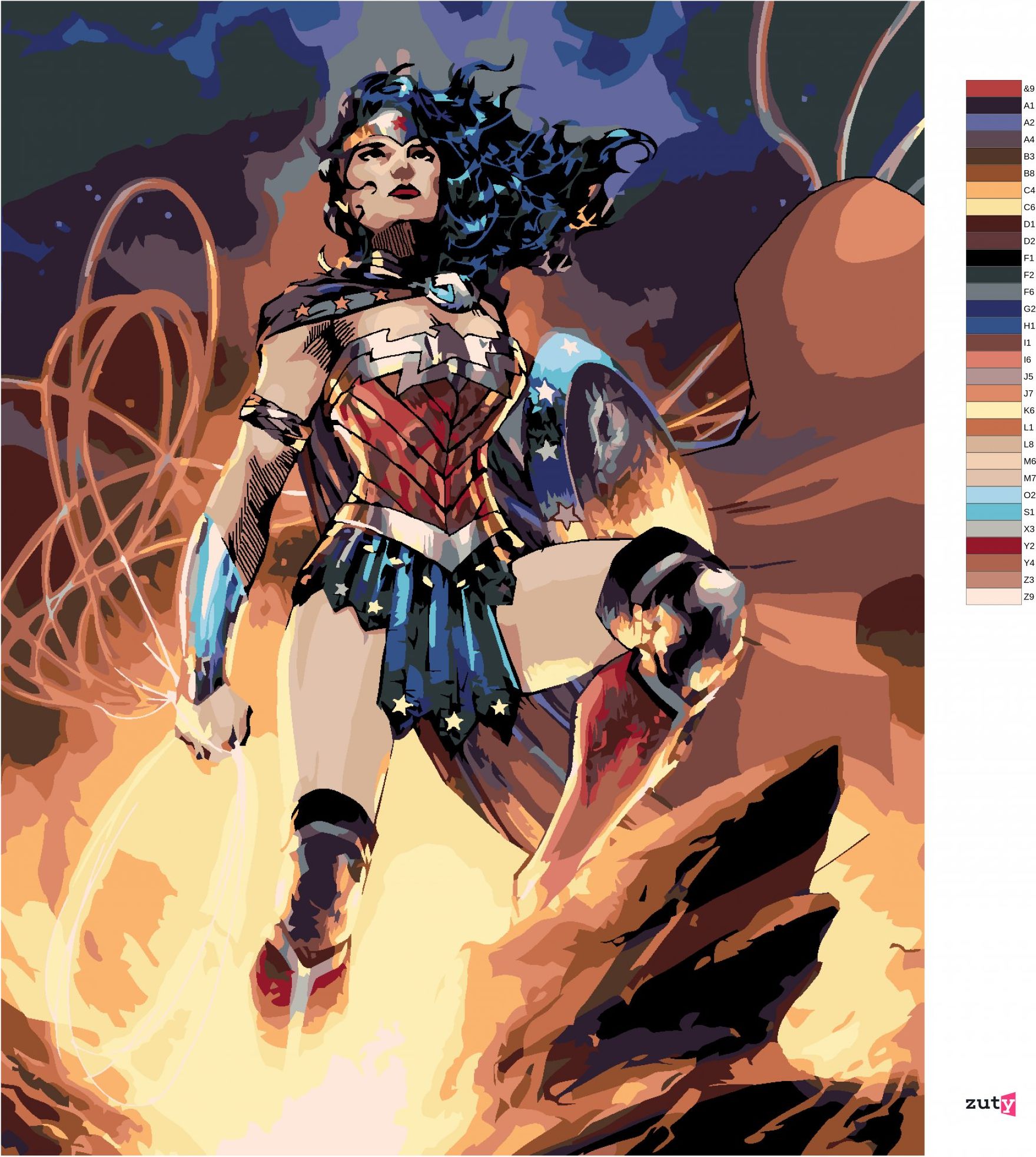 zuty Malování podle čísel - WONDER WOMAN NA SKÁLE - Rozměr: 40x50 cm, Rámování: Varianta: bez rámu a bez vypnutí plátna - obrázek 2