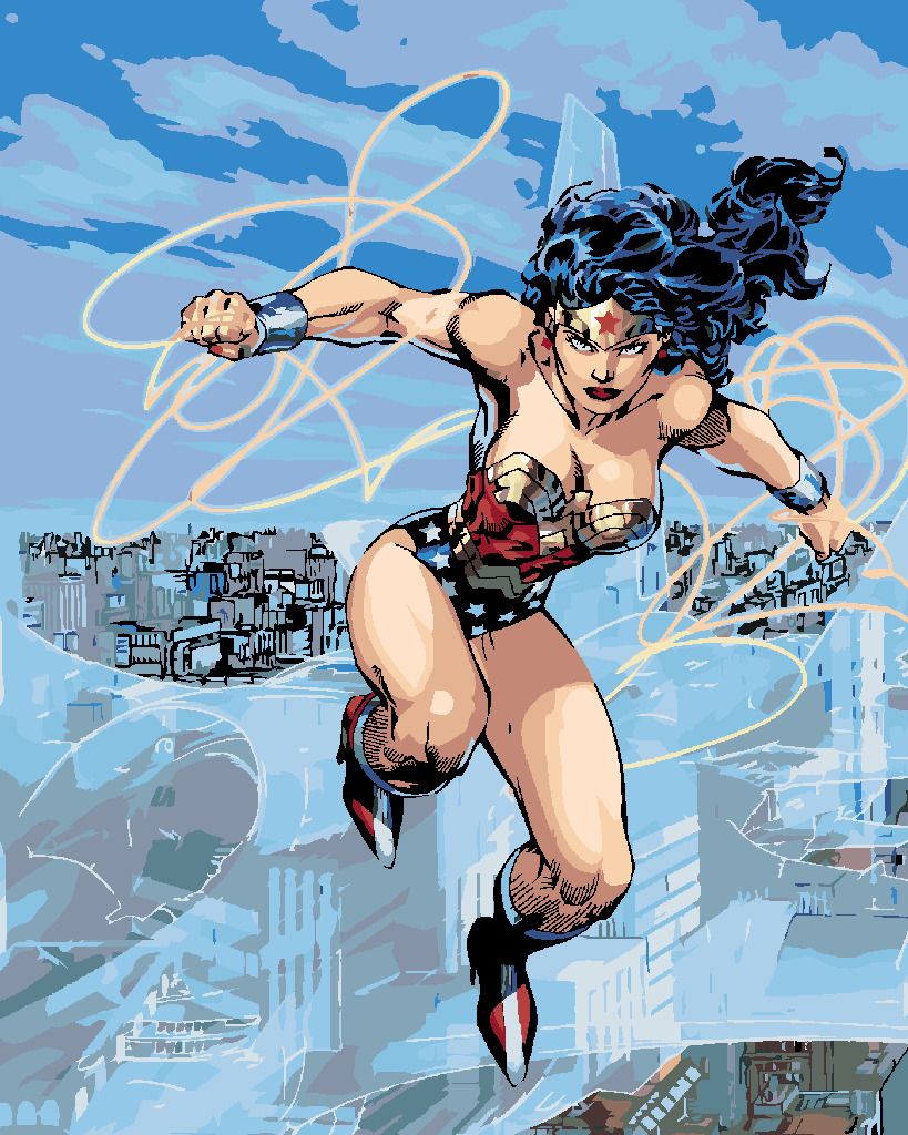 zuty Malování podle čísel - WONDER WOMAN A LASO V LETU - Rozměr: 40x50 cm, Rámování: Varianta: bez rámu a bez vypnutí plátna - obrázek 4