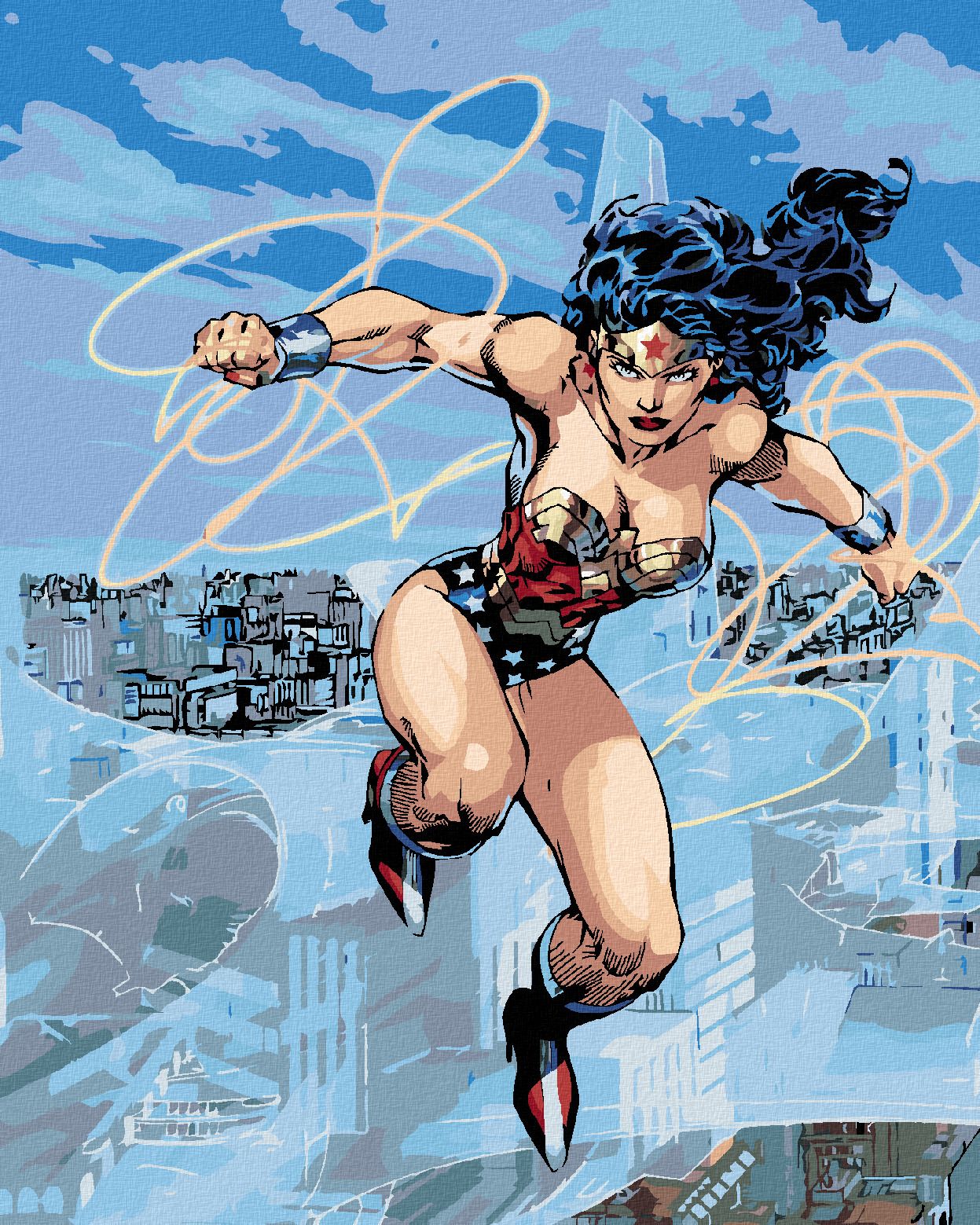 zuty Malování podle čísel - WONDER WOMAN A LASO V LETU - Rozměr: 40x50 cm, Rámování: Varianta: vypnuté plátno na rám - obrázek 1
