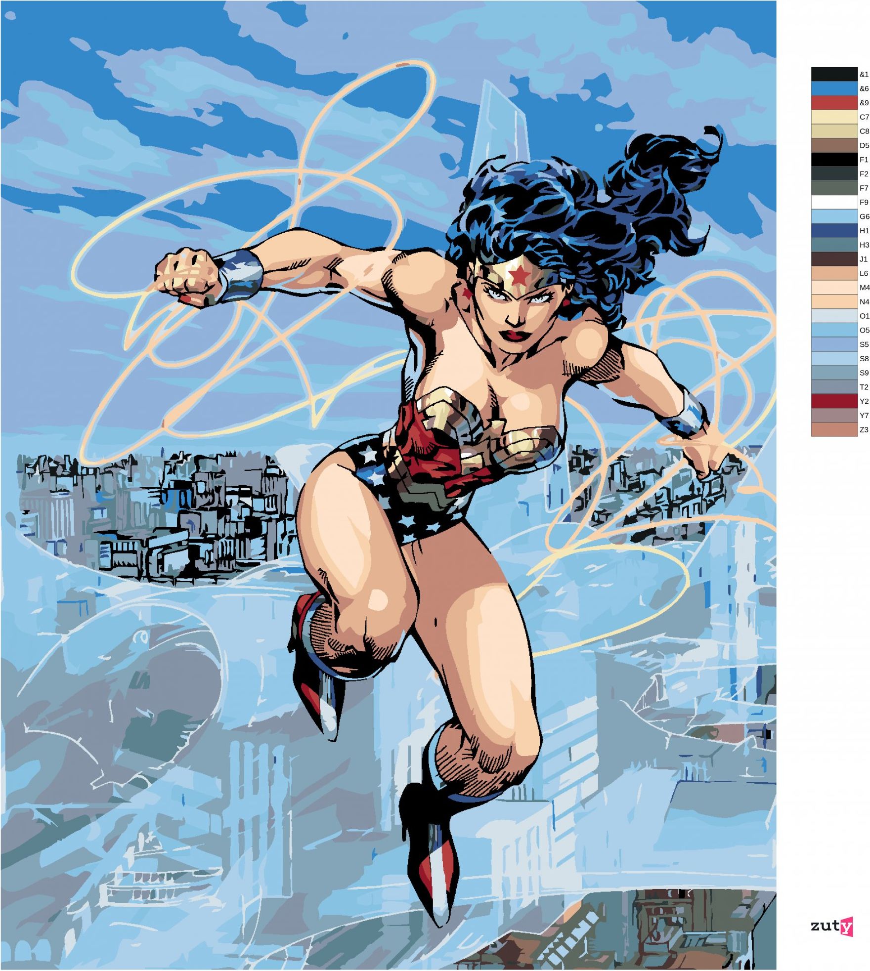 zuty Malování podle čísel - WONDER WOMAN A LASO V LETU - Rozměr: 40x50 cm, Rámování: Varianta: vypnuté plátno na rám - obrázek 7