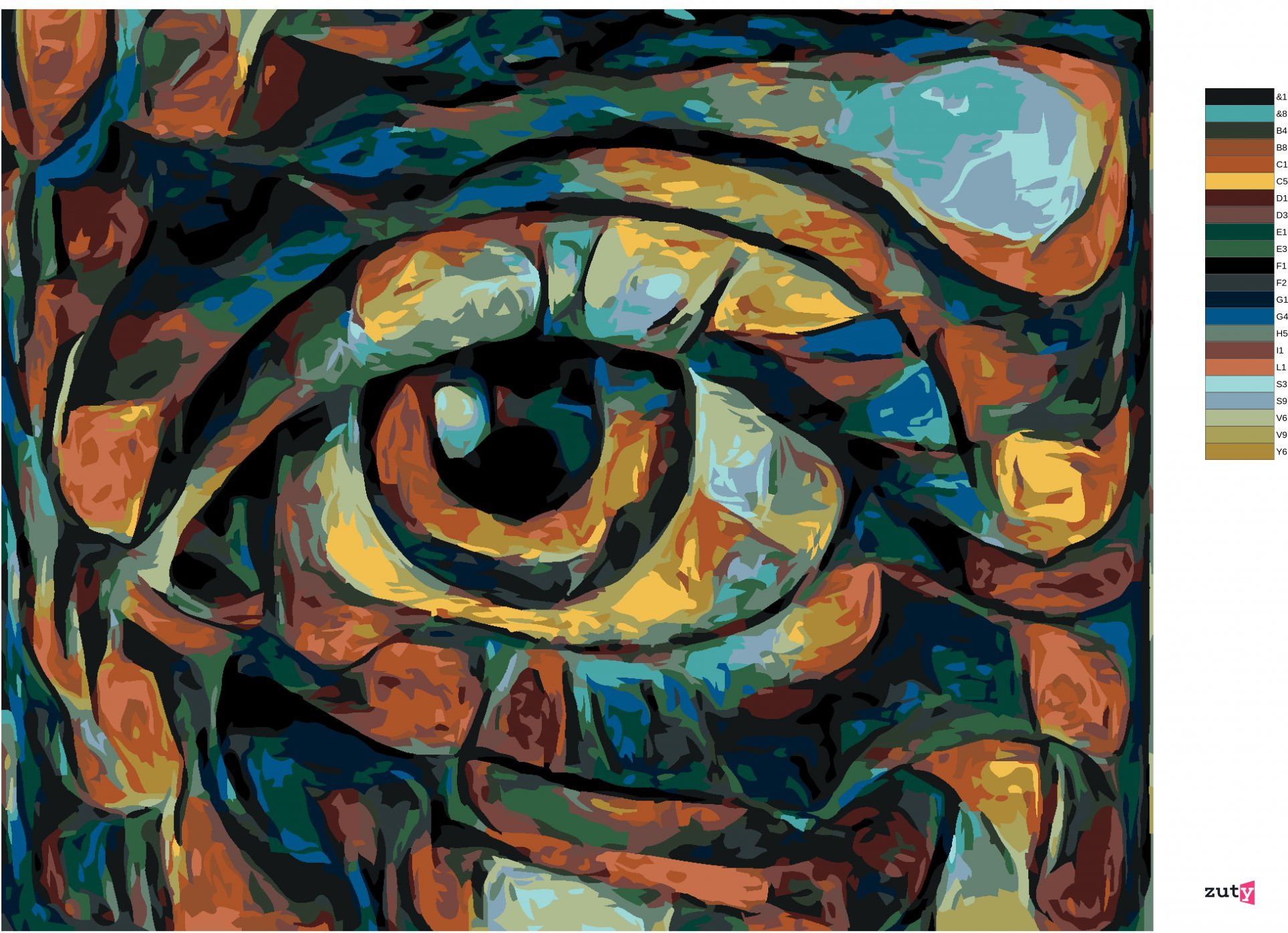 zuty Malování podle čísel - ABSTRAKTNÍ OKO V TMAVÝCH TÓNECH - Rozměr: 40x50 cm, Rámování: Varianta: bez rámu a bez vypnutí plátna - obrázek 3