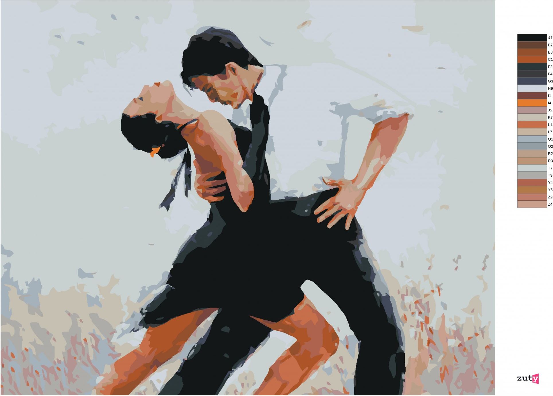 zuty Malování podle čísel - TANEČNÍCI TANČÍCÍ TANGO - Rozměr: 40x50 cm, Rámování: Varianta: bez rámu a bez vypnutí plátna - obrázek 5
