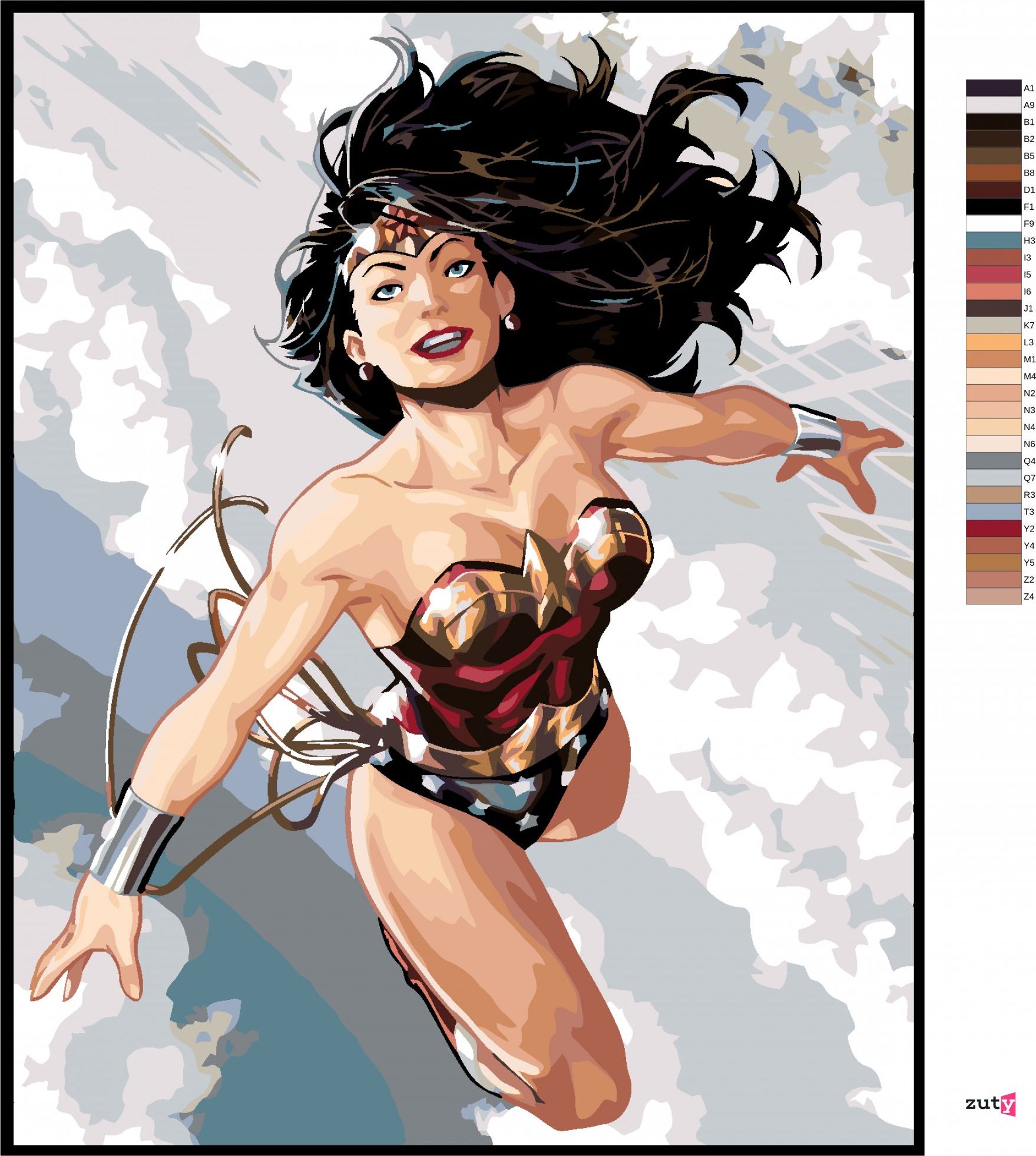 zuty Malování podle čísel - WONDER WOMAN LETÍ - Rozměr: 40x50 cm, Rámování: Varianta: bez rámu a bez vypnutí plátna - obrázek 7