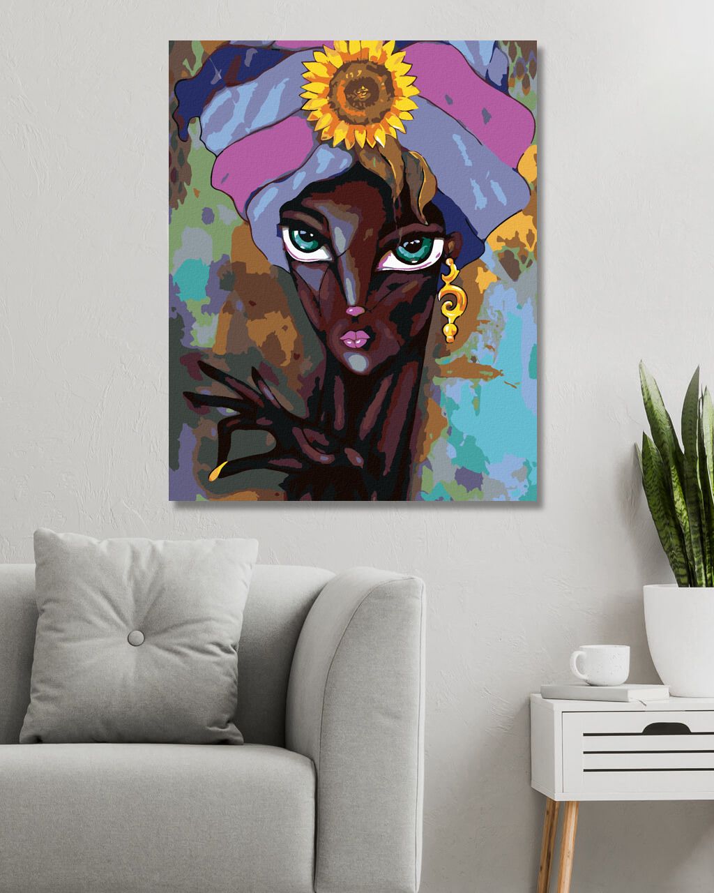 zuty Malování podle čísel - AFRICKÁ ŽENA SE SLUNEČNICÍ - Rozměr: 40x50 cm, Rámování: Varianta: vypnuté plátno na rám - obrázek 8