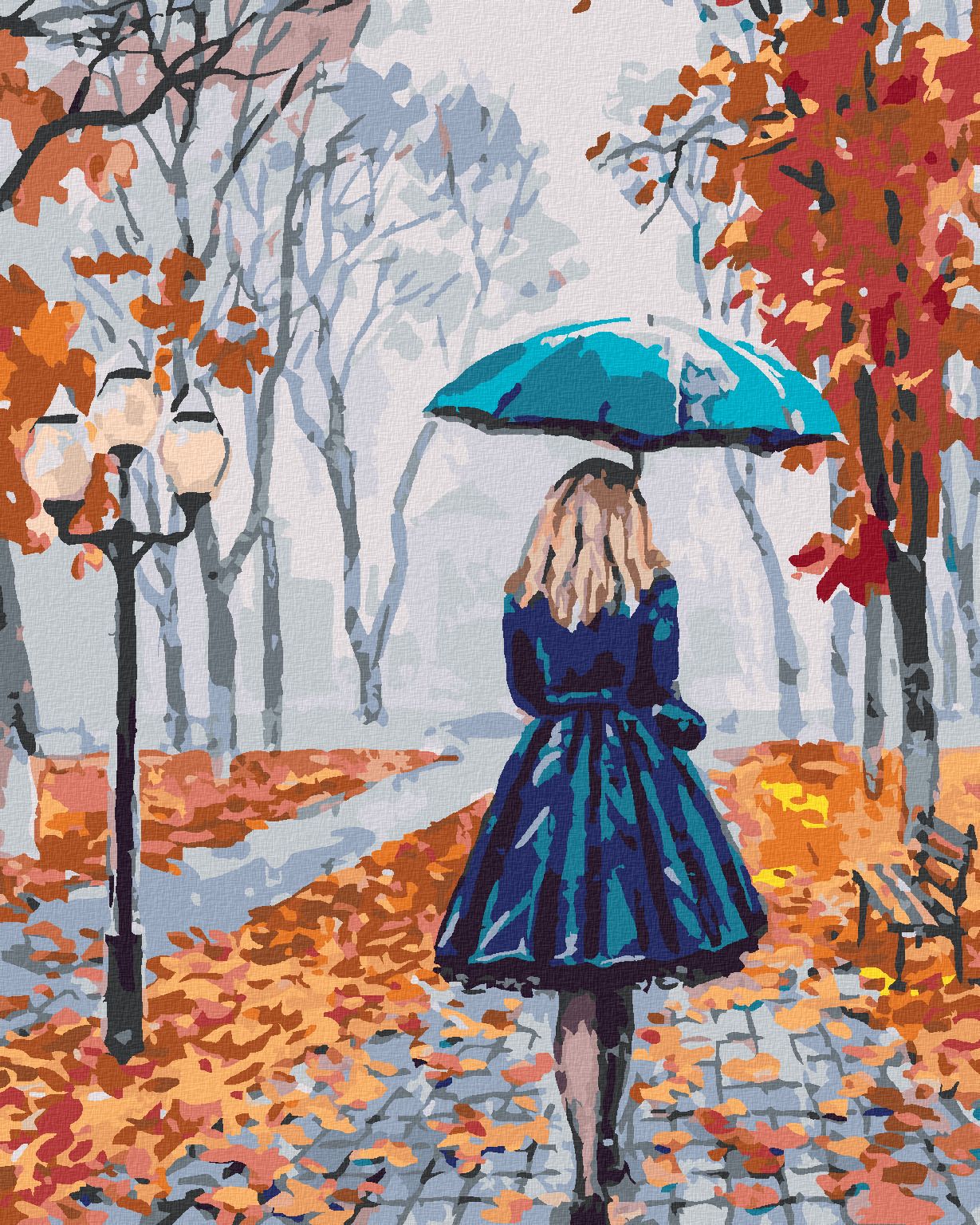 zuty Malování podle čísel - ŽENA S DEŠTNÍKEM V PARKU - Rozměr: 40x50 cm, Rámování: Varianta: bez rámu a bez vypnutí plátna - obrázek 1