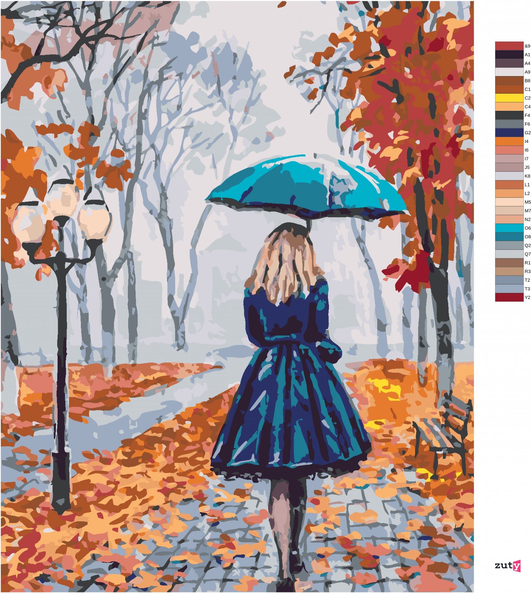 zuty Malování podle čísel - ŽENA S DEŠTNÍKEM V PARKU - Rozměr: 40x50 cm, Rámování: Varianta: bez rámu a bez vypnutí plátna - obrázek 9