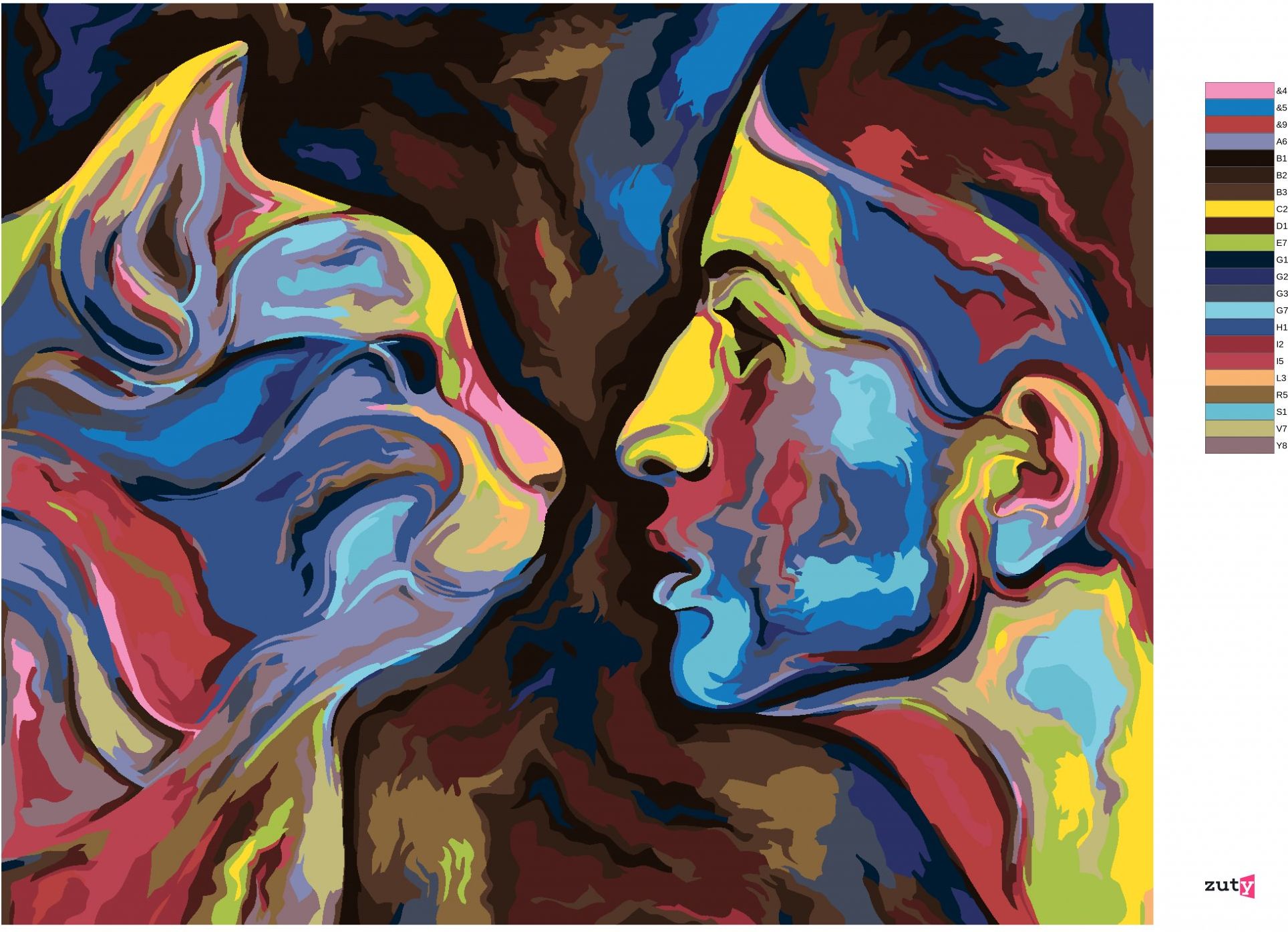 zuty Malování podle čísel - ABSTRAKCE ŽENY A KOČKY - Rozměr: 40x50 cm, Rámování: Varianta: bez rámu a bez vypnutí plátna - obrázek 8