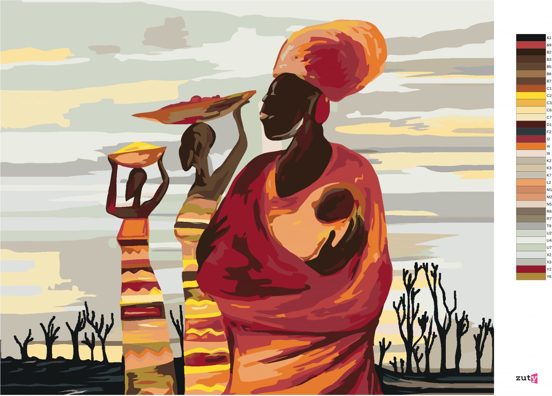 zuty Malování podle čísel - AFRICKÉ ŽENY S DÍTĚTEM - Rozměr: 40x50 cm, Rámování: Varianta: vypnuté plátno na rám - obrázek 6