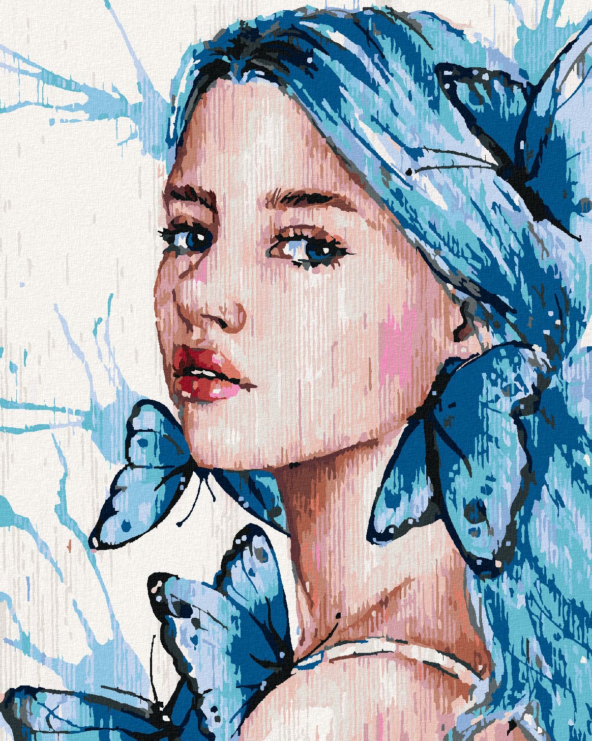 zuty Malování podle čísel - DÍVKA S MODRÝMI VLASY A MOTÝLY - Rozměr: 40x50 cm, Rámování: Varianta: bez rámu a bez vypnutí plátna - obrázek 1