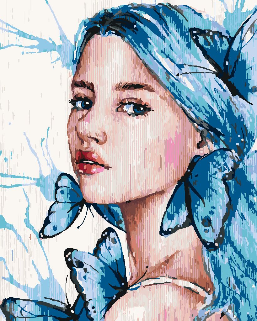 zuty Malování podle čísel - DÍVKA S MODRÝMI VLASY A MOTÝLY - Rozměr: 40x50 cm, Rámování: Varianta: vypnuté plátno na rám - obrázek 8