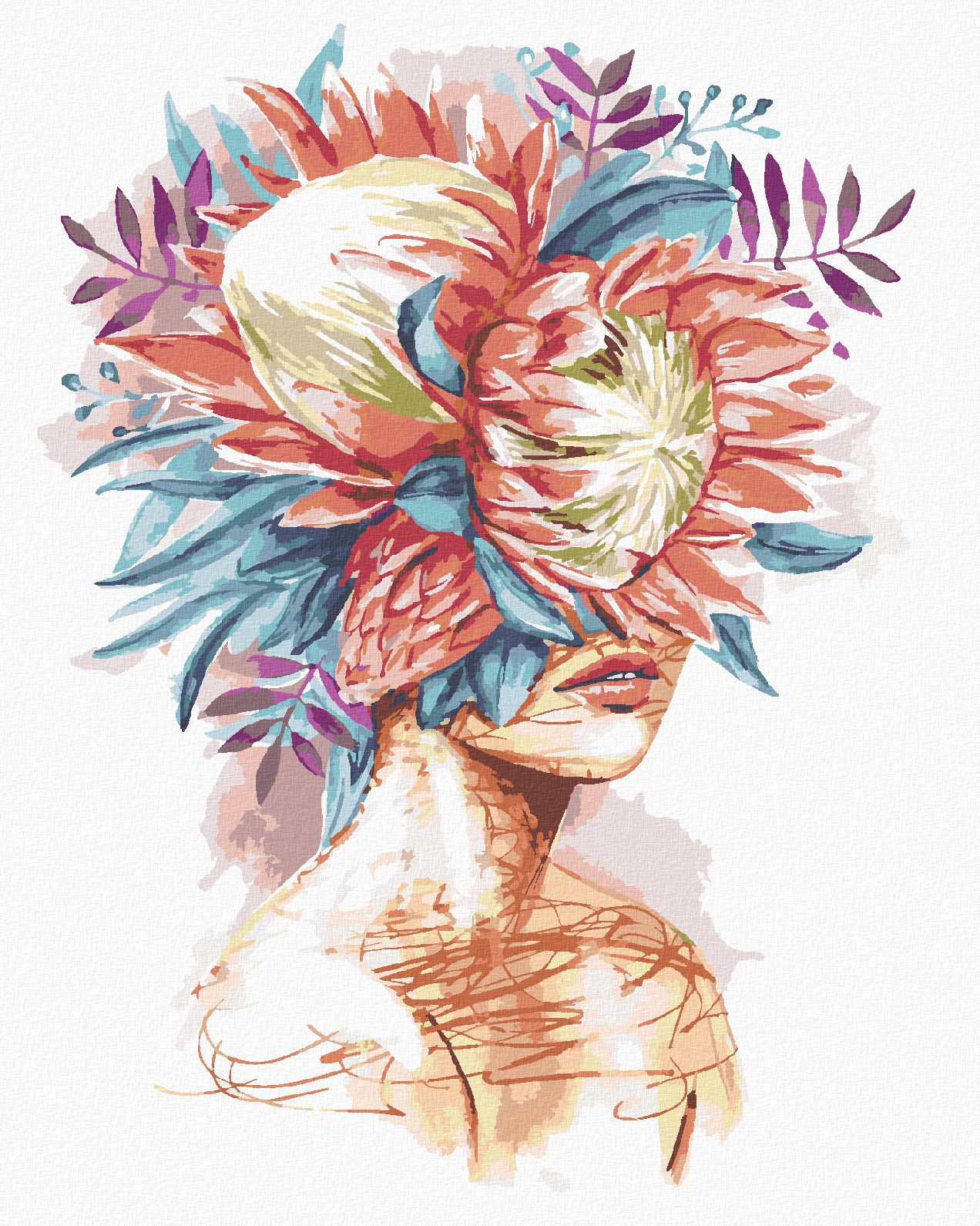 zuty Malování podle čísel - ŽENA S PROTEOU VE VLASECH - Rozměr: 40x50 cm, Rámování: Varianta: vypnuté plátno na rám - obrázek 1