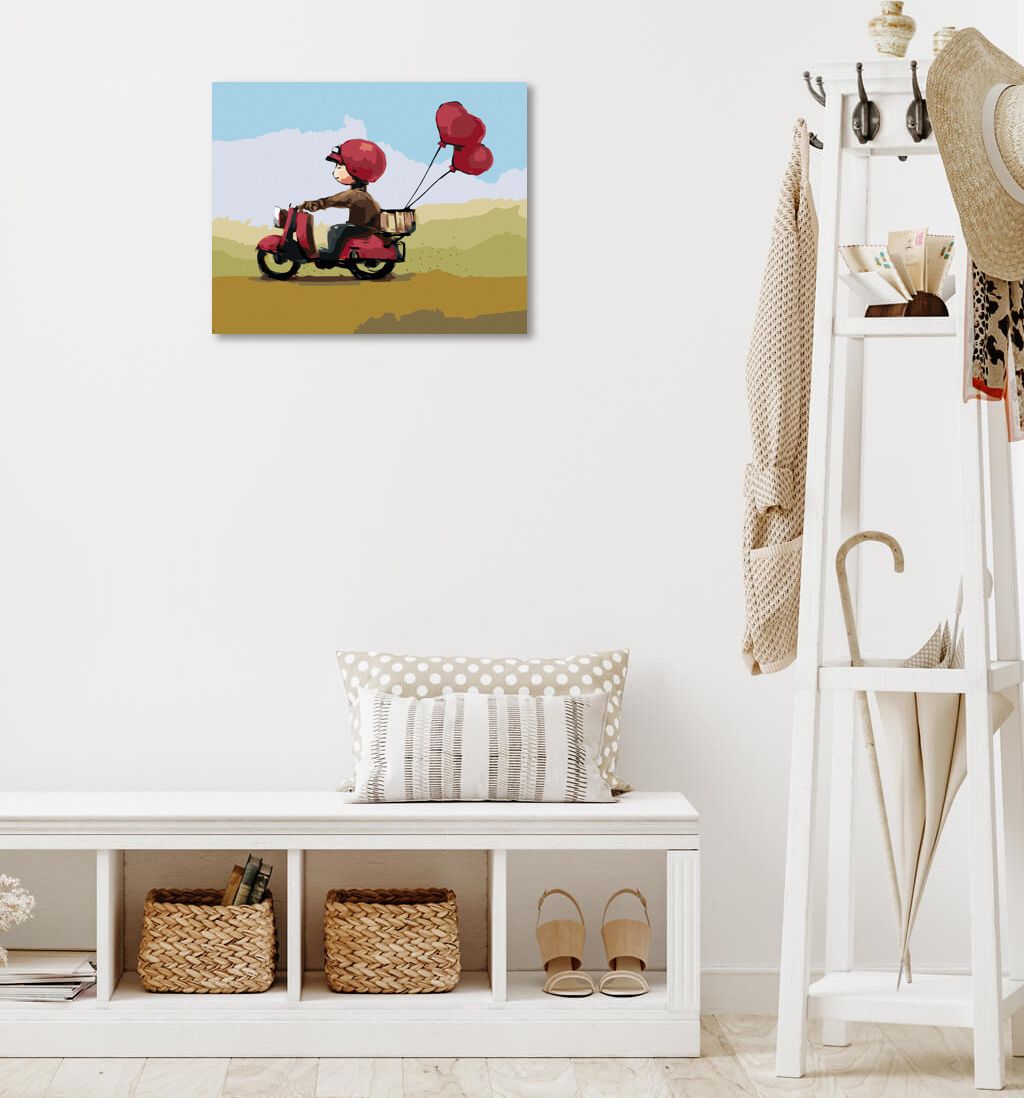 zuty Malování podle čísel - KLUK SE SRDÍČKOVÝMI BALÓNKY NA SKÚTRU - Rozměr: 40x50 cm, Rámování: Varianta: bez rámu a bez vypnutí plátna - obrázek 6