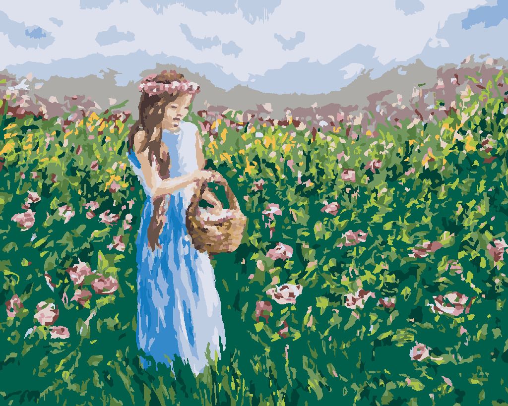 zuty Malování podle čísel - DÍVKA SBÍRAJÍCÍ KVĚTINY DO KOŠÍKU - Rozměr: 40x50 cm, Rámování: Varianta: bez rámu a bez vypnutí plátna - obrázek 5