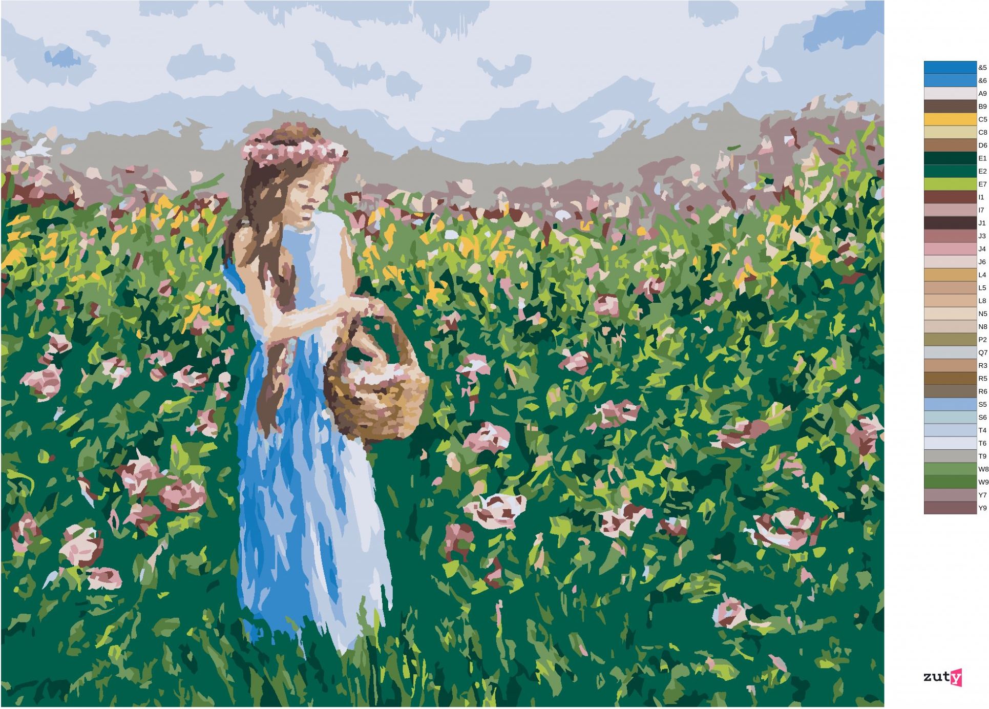 zuty Malování podle čísel - DÍVKA SBÍRAJÍCÍ KVĚTINY DO KOŠÍKU - Rozměr: 40x50 cm, Rámování: Varianta: bez rámu a bez vypnutí plátna - obrázek 8