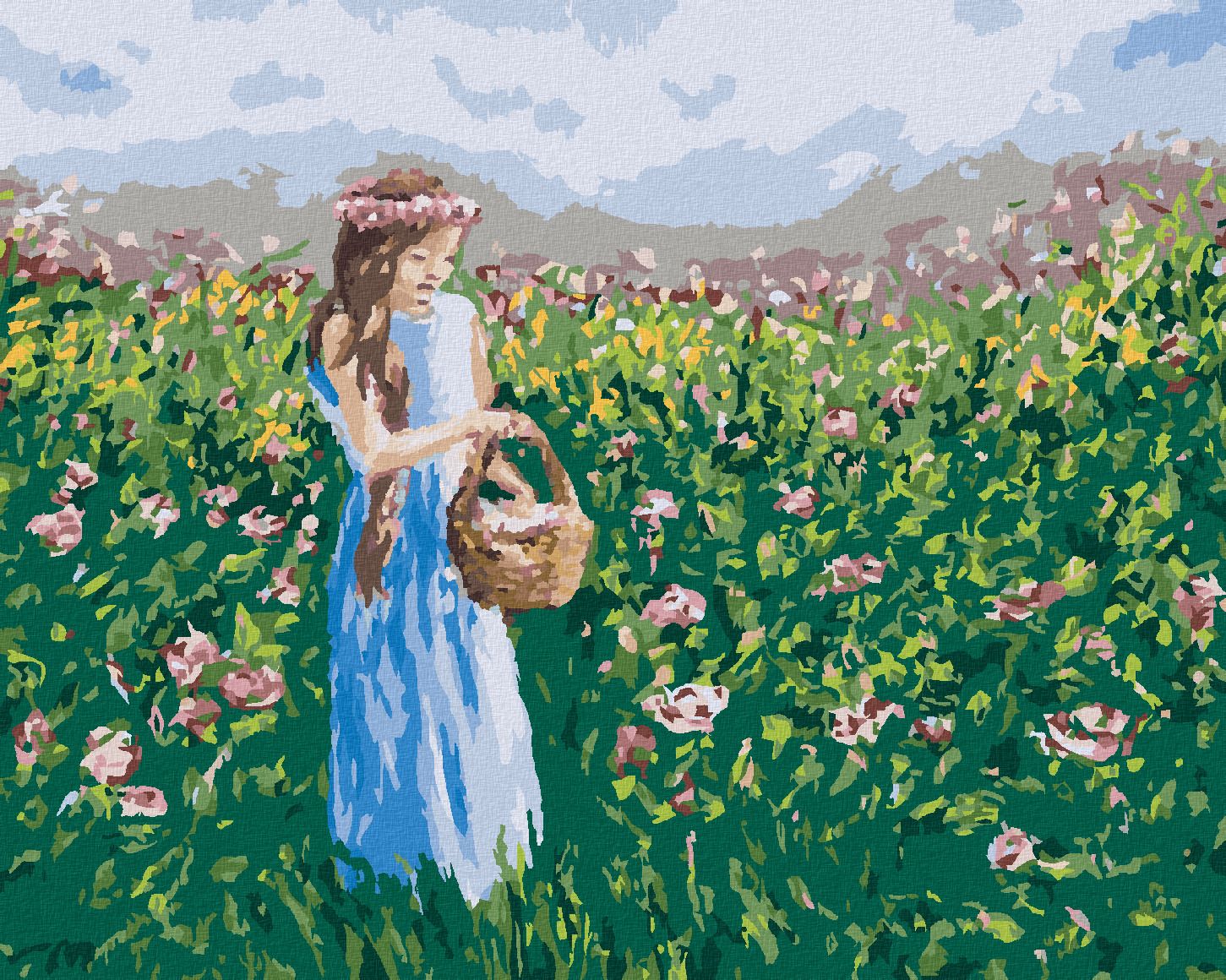 zuty Malování podle čísel - DÍVKA SBÍRAJÍCÍ KVĚTINY DO KOŠÍKU - Rozměr: 40x50 cm, Rámování: Varianta: vypnuté plátno na rám - obrázek 1