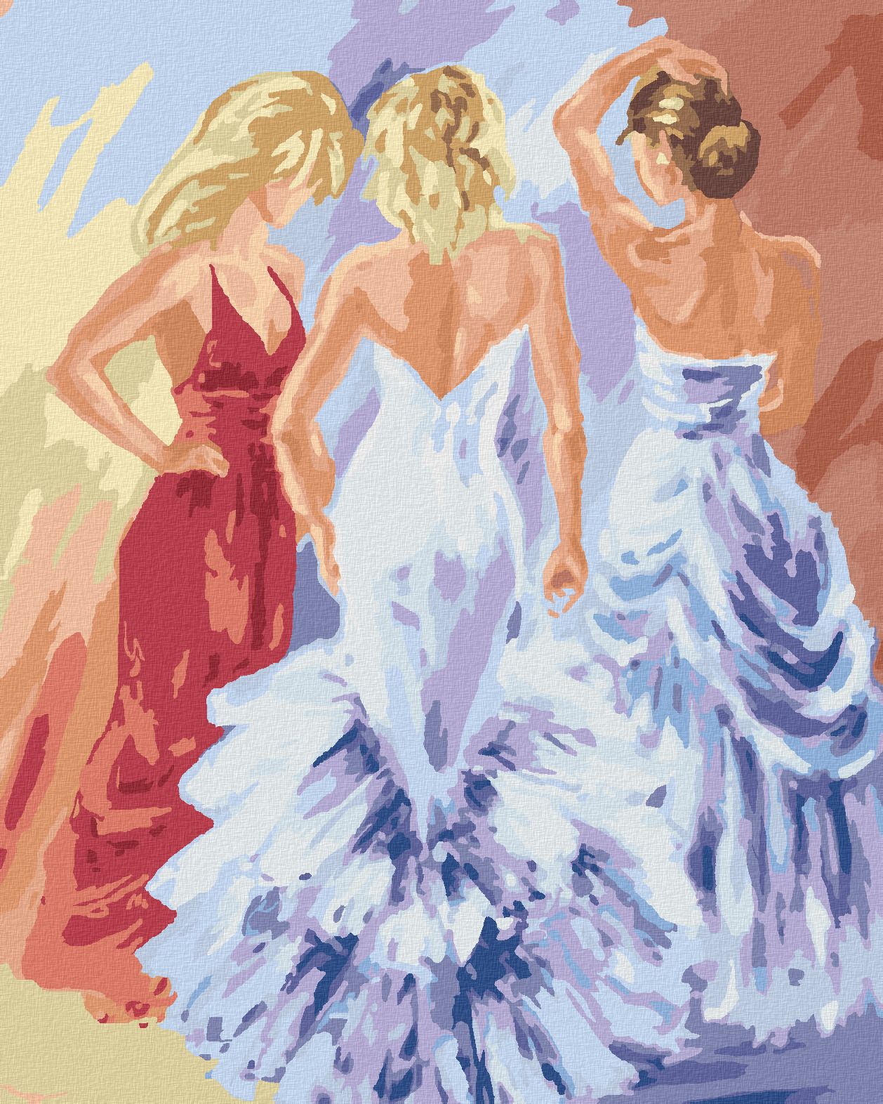 zuty Malování podle čísel - TŘI ŽENY NA PLESE - Rozměr: 40x50 cm, Rámování: Varianta: bez rámu a bez vypnutí plátna - obrázek 1
