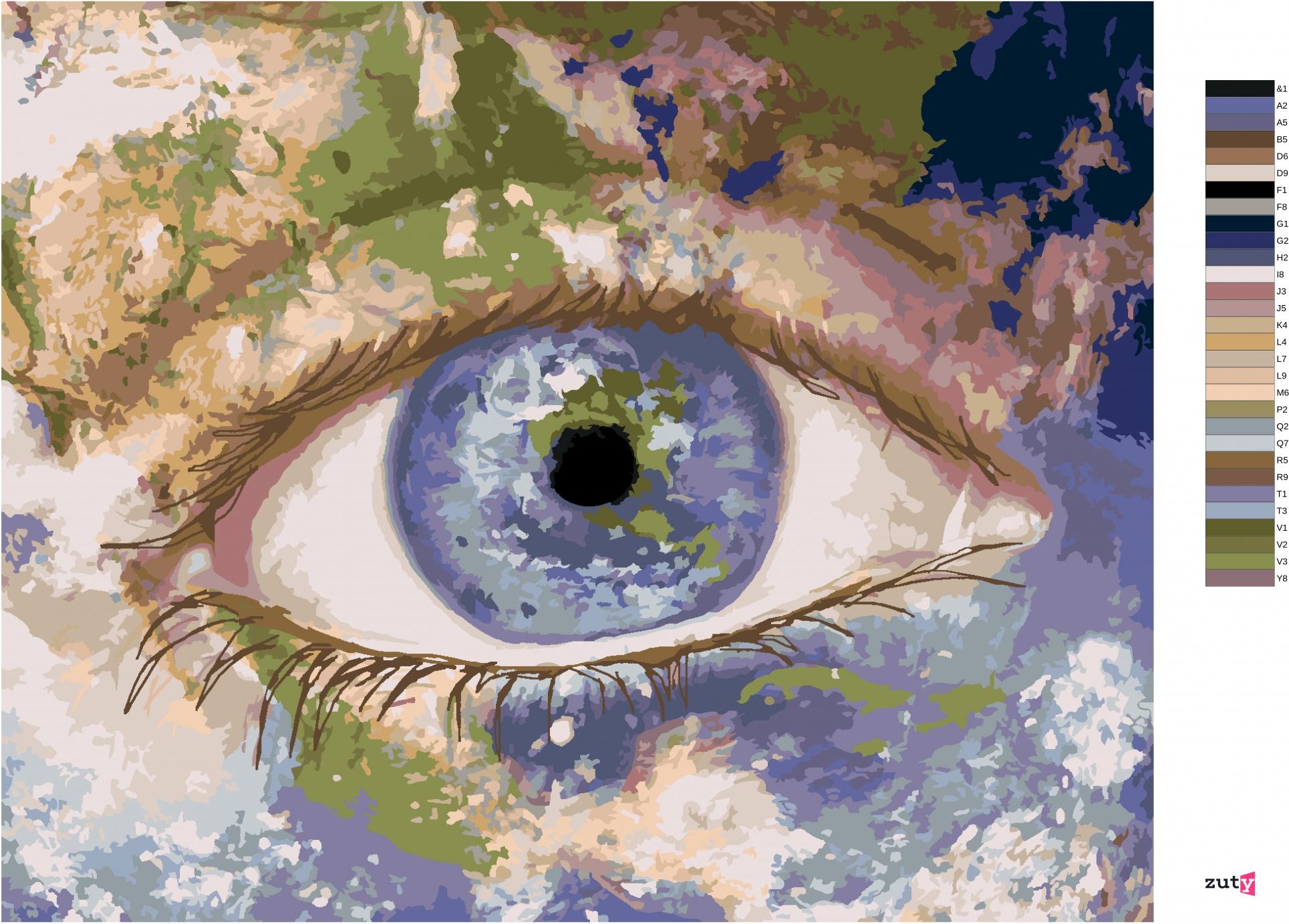 zuty Malování podle čísel - OKO JAKO PLANETA ZEMĚ - Rozměr: 40x50 cm, Rámování: Varianta: vypnuté plátno na rám - obrázek 6