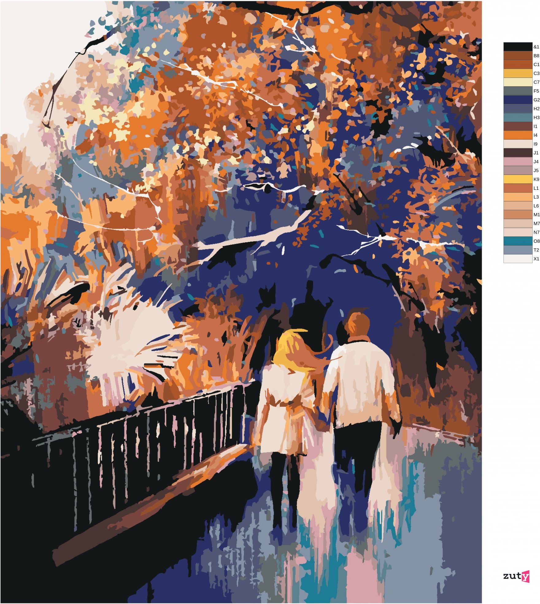 zuty Malování podle čísel - ZAMILOVANÝ PÁR V PARKU - Rozměr: 40x50 cm, Rámování: Varianta: bez rámu a bez vypnutí plátna - obrázek 8