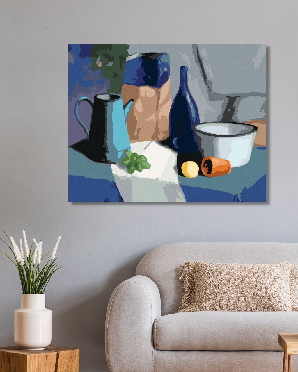 zuty Malování podle čísel - ZÁTIŠÍ HROZNŮ, LÁHVE, MISKY A MANDARINKY - Rozměr: 40x50 cm, Rámování: Varianta: vypnuté plátno na rám - obrázek 2