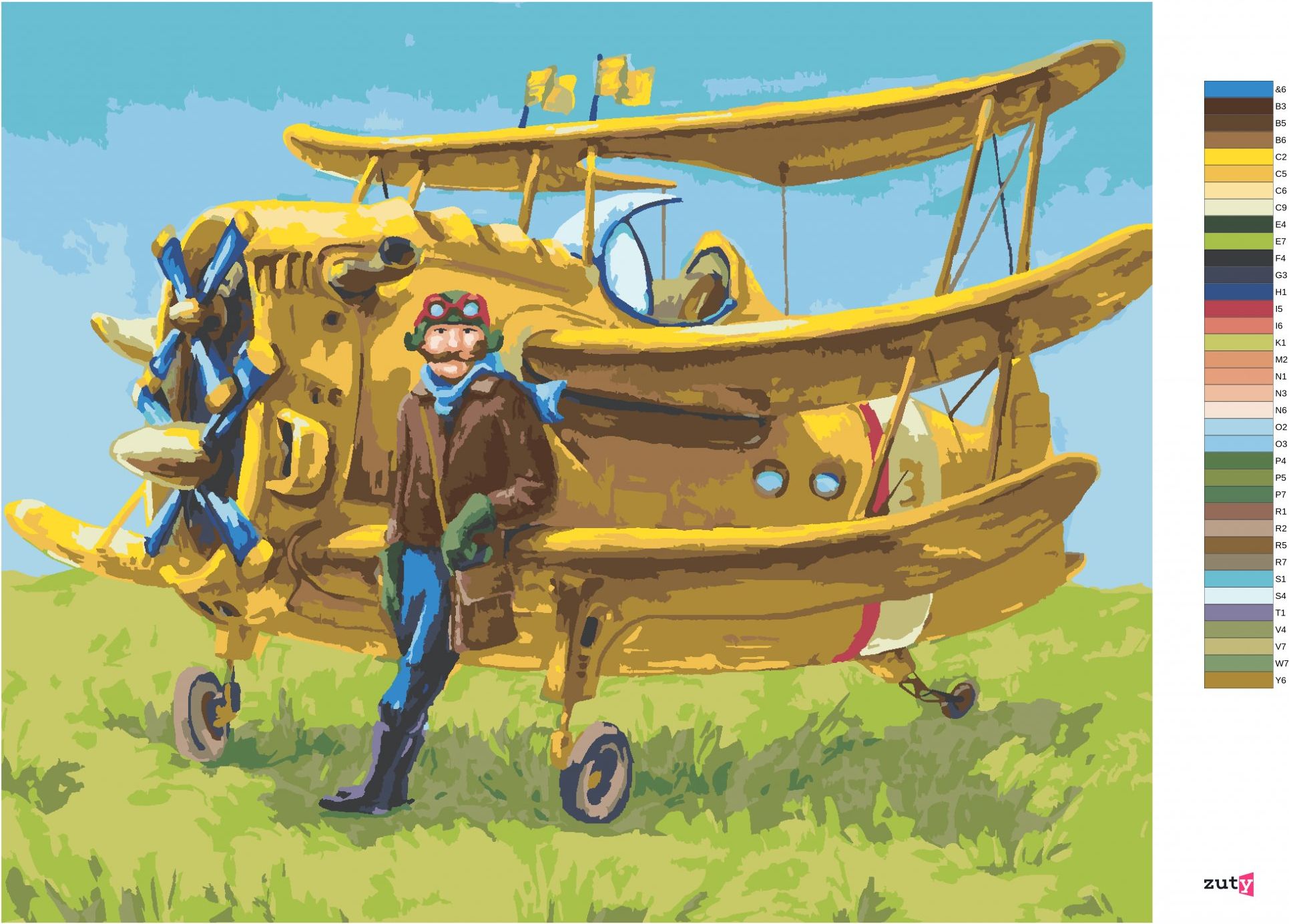zuty Malování podle čísel - PILOT A JEHO ŽLUTÉ LETADLO - Rozměr: 40x50 cm, Rámování: Varianta: vypnuté plátno na rám - obrázek 2