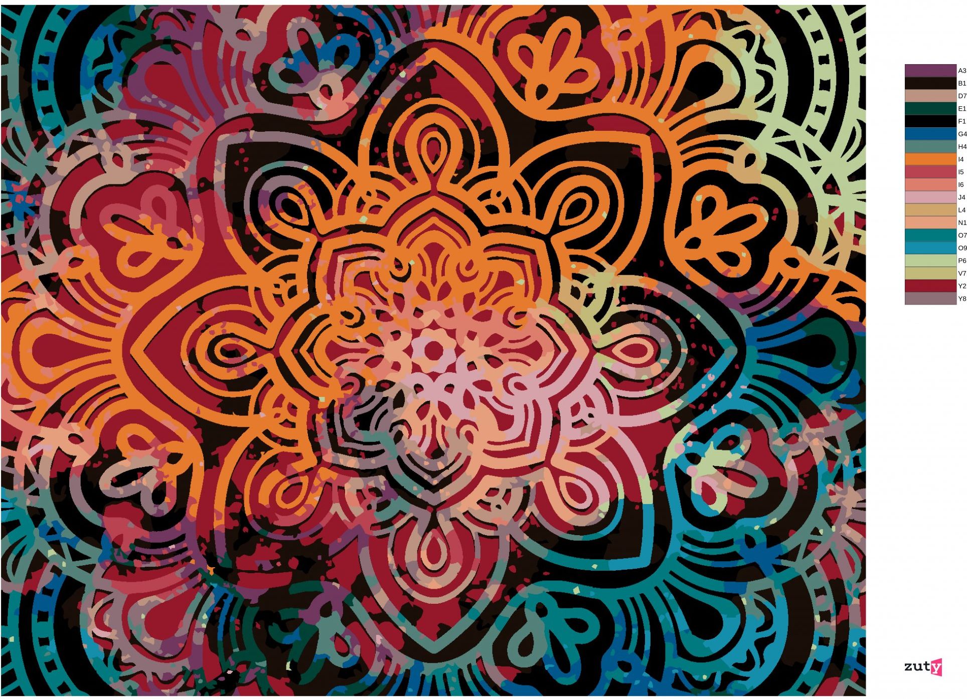zuty Malování podle čísel - ZÁŘIVÁ MANDALA - Rozměr: 40x50 cm, Rámování: Varianta: vypnuté plátno na rám - obrázek 8