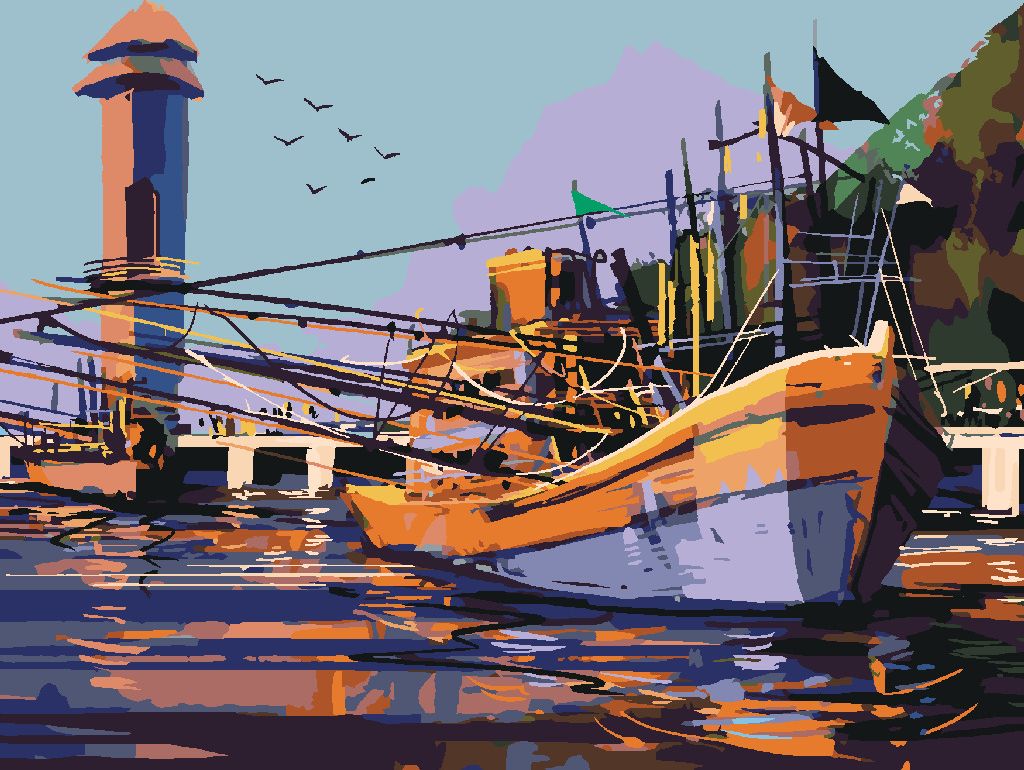 zuty Malování podle čísel - VELKÁ RYBÁŘSKÁ LOĎ - Rozměr: 40x50 cm, Rámování: Varianta: bez rámu a bez vypnutí plátna - obrázek 5