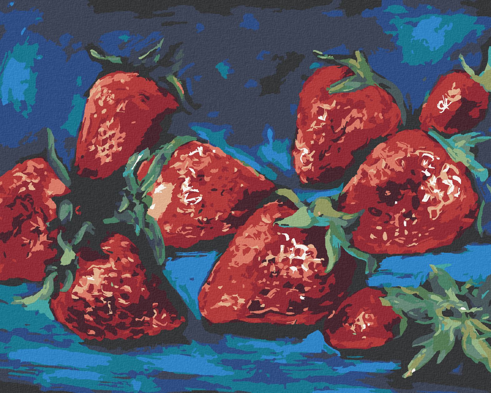 zuty Malování podle čísel - JAHODY NA MODRÉM POZADÍ - Rozměr: 40x50 cm, Rámování: Varianta: bez rámu a bez vypnutí plátna - obrázek 1