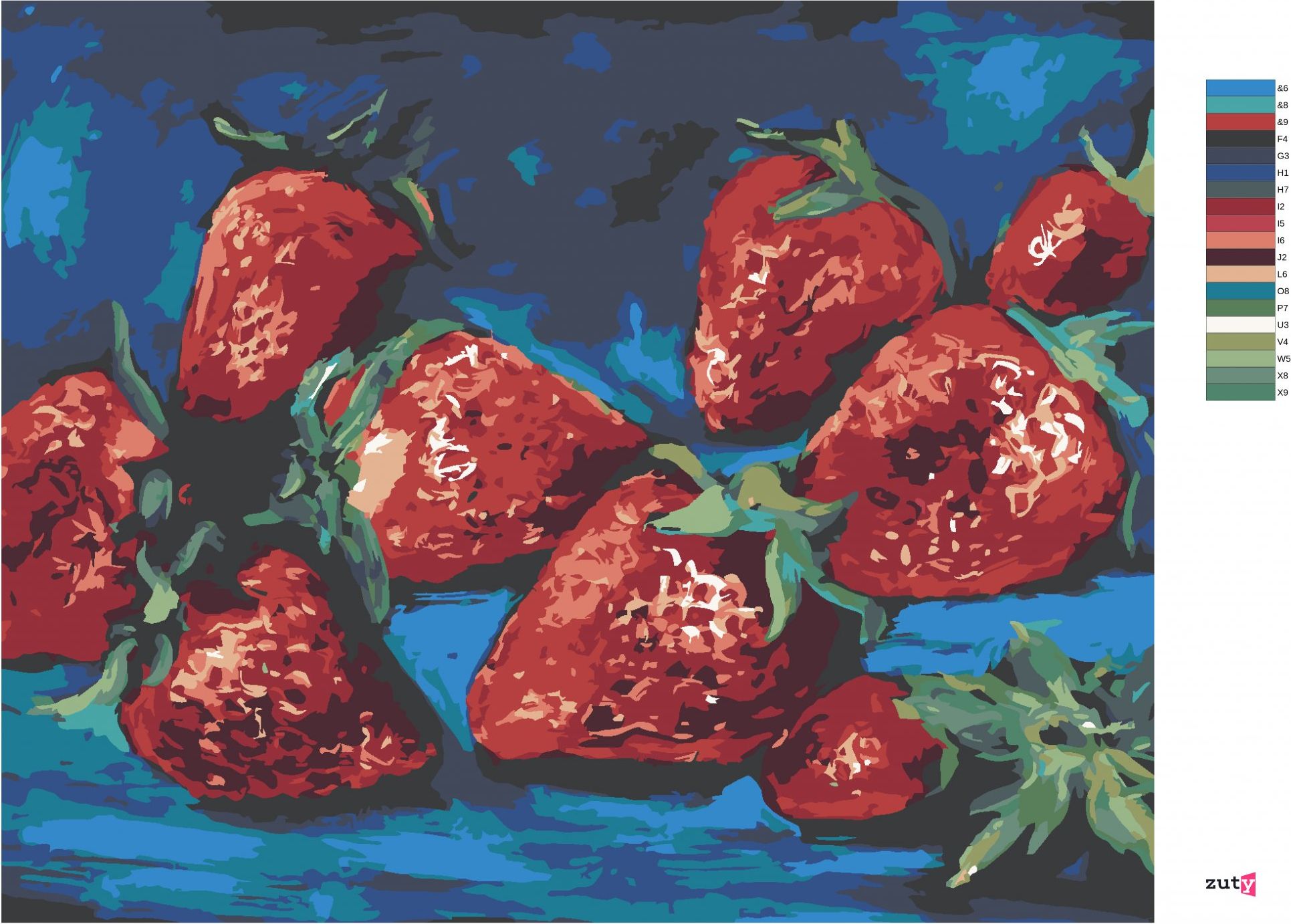 zuty Malování podle čísel - JAHODY NA MODRÉM POZADÍ - Rozměr: 40x50 cm, Rámování: Varianta: bez rámu a bez vypnutí plátna - obrázek 7