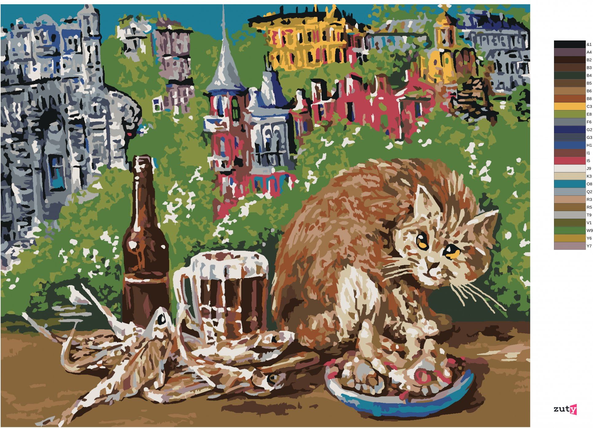 zuty Malování podle čísel - KOČKA S JÍDLEM NA STOLE - Rozměr: 40x50 cm, Rámování: Varianta: bez rámu a bez vypnutí plátna - obrázek 2