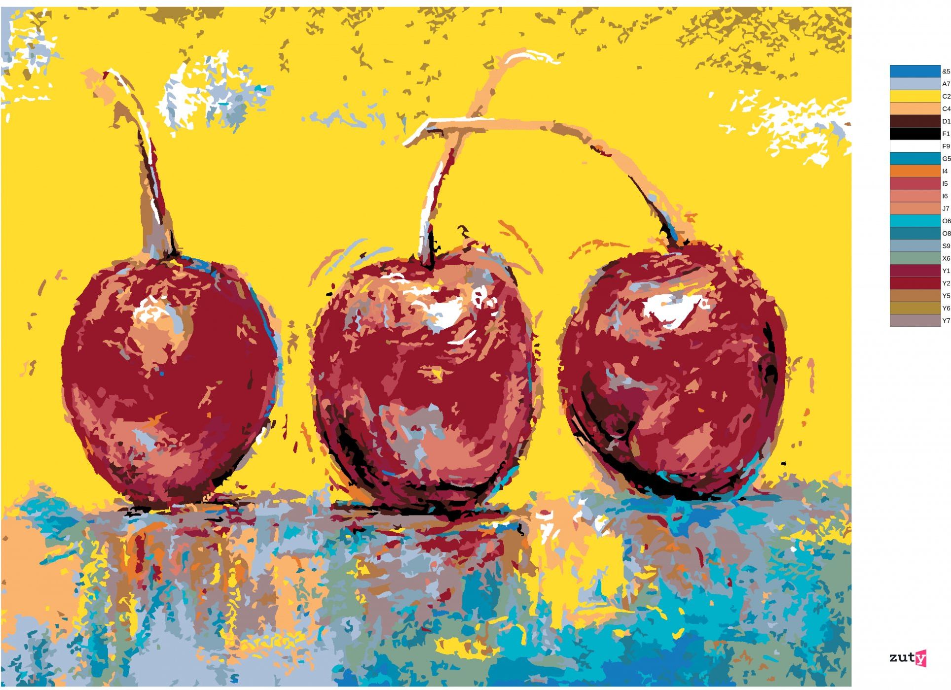 zuty Malování podle čísel - TŘI TŘEŠNĚ - Rozměr: 40x50 cm, Rámování: Varianta: bez rámu a bez vypnutí plátna - obrázek 4