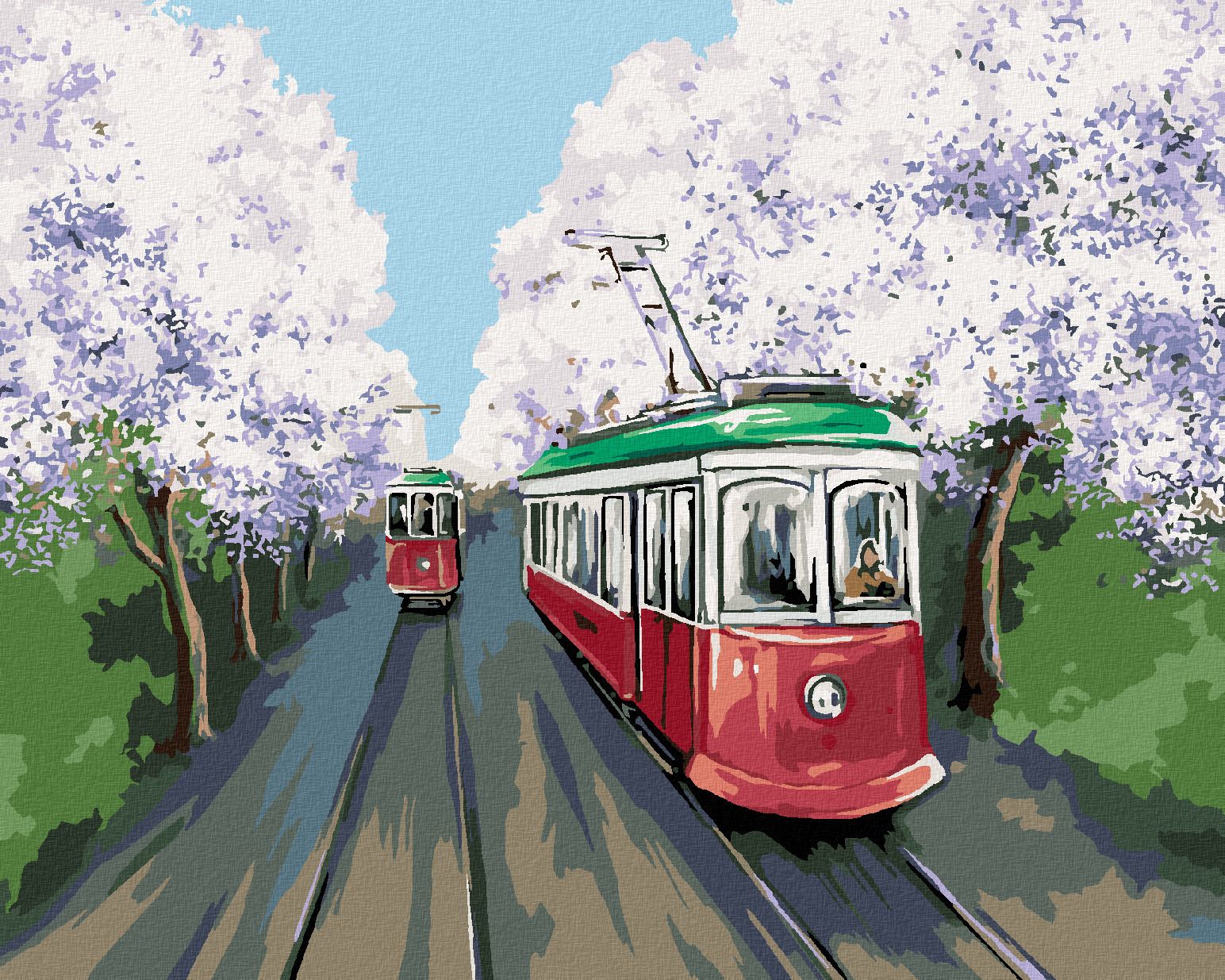 zuty Malování podle čísel - TRAMVAJE V TŘEŠŇOVÉ ALEJI - Rozměr: 40x50 cm, Rámování: Varianta: bez rámu a bez vypnutí plátna - obrázek 1