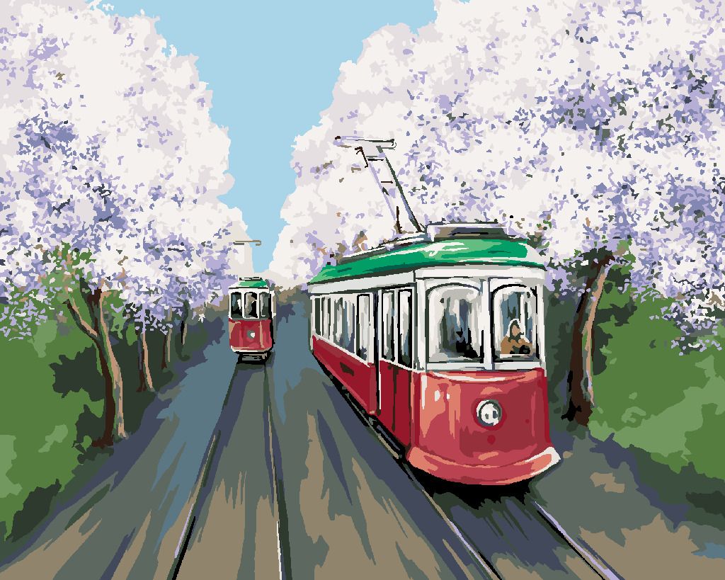 zuty Malování podle čísel - TRAMVAJE V TŘEŠŇOVÉ ALEJI - Rozměr: 40x50 cm, Rámování: Varianta: bez rámu a bez vypnutí plátna - obrázek 2