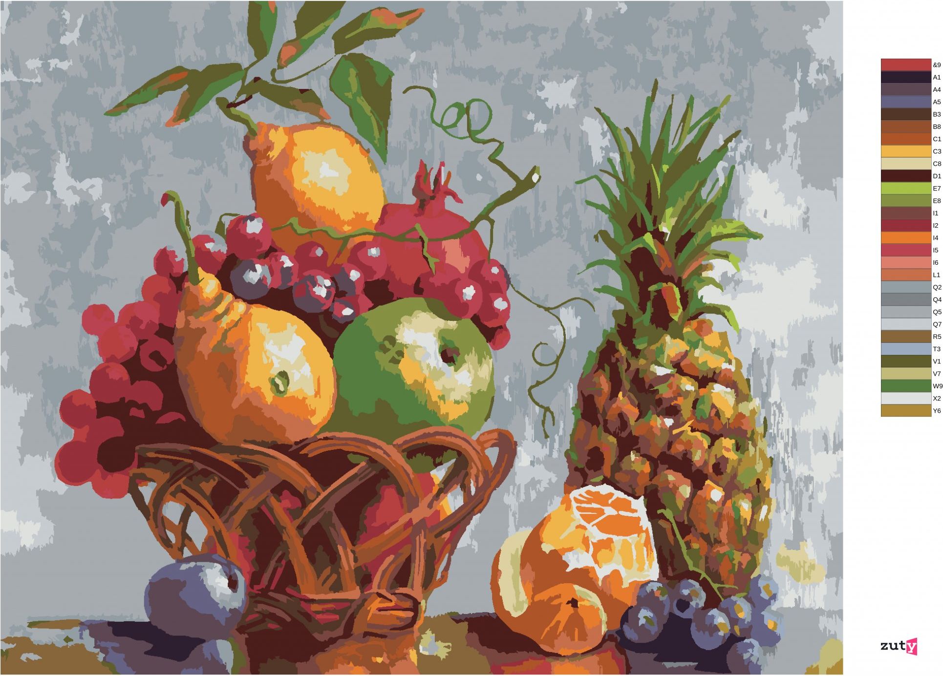 zuty Malování podle čísel - KOŠÍK PLNÝ OVOCE - Rozměr: 40x50 cm, Rámování: Varianta: bez rámu a bez vypnutí plátna - obrázek 2