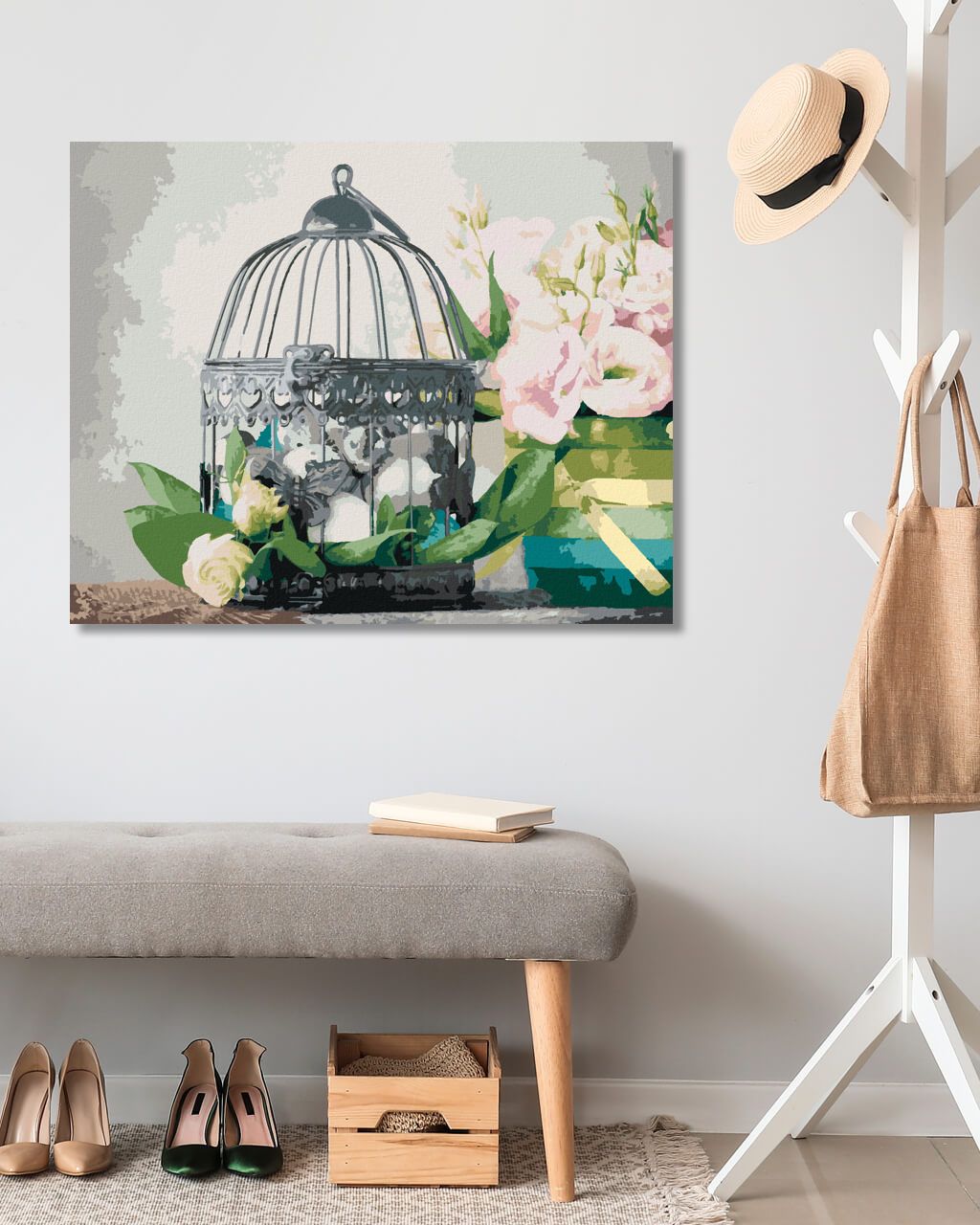 zuty Malování podle čísel - JÍCNOVKY A OZDOBNÁ PTAČÍ KLEC - Rozměr: 40x50 cm, Rámování: Varianta: bez rámu a bez vypnutí plátna - obrázek 4