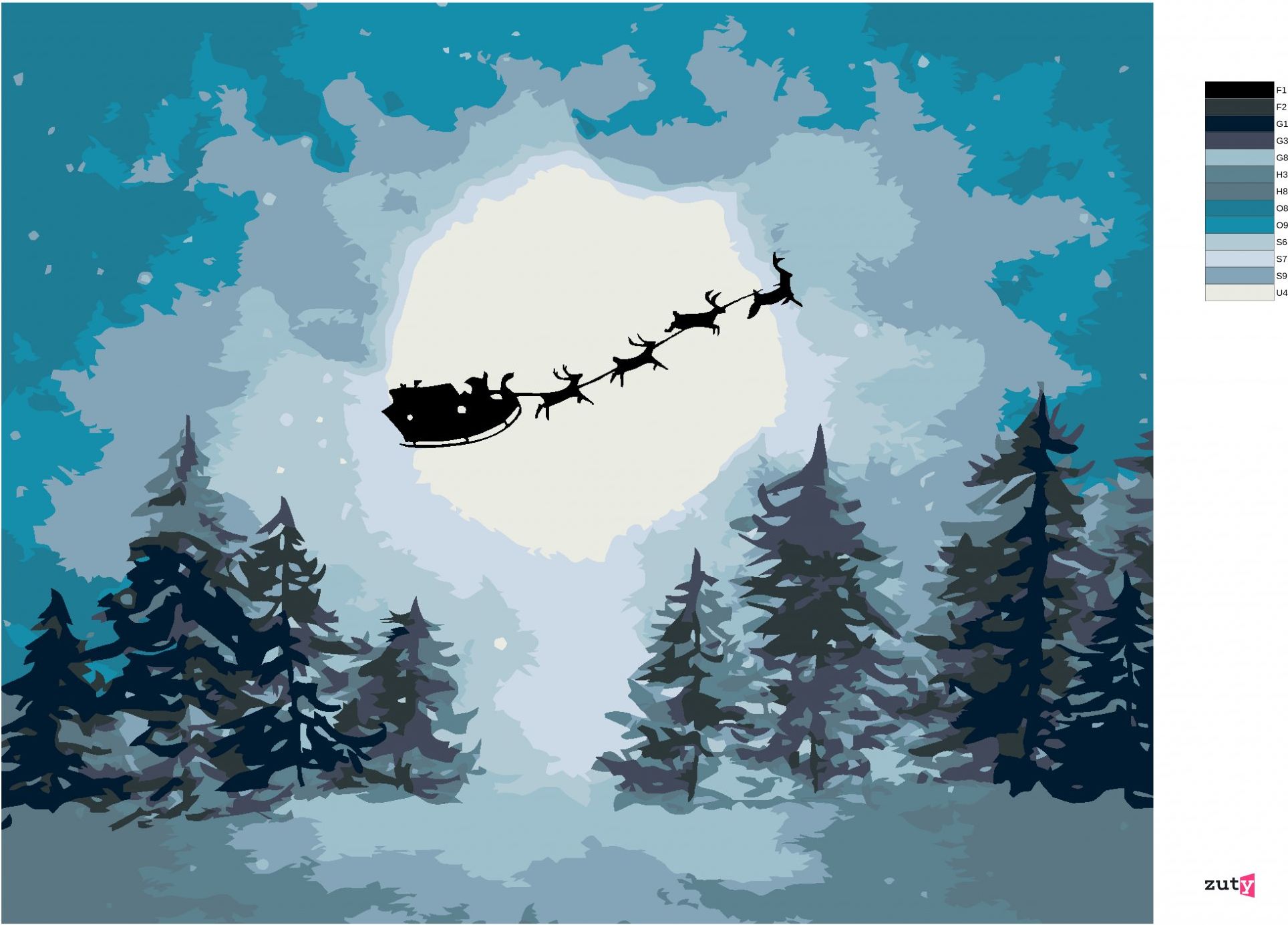 zuty Malování podle čísel - SANTA NA SANÍCH - Rozměr: 40x50 cm, Rámování: Varianta: bez rámu a bez vypnutí plátna - obrázek 2