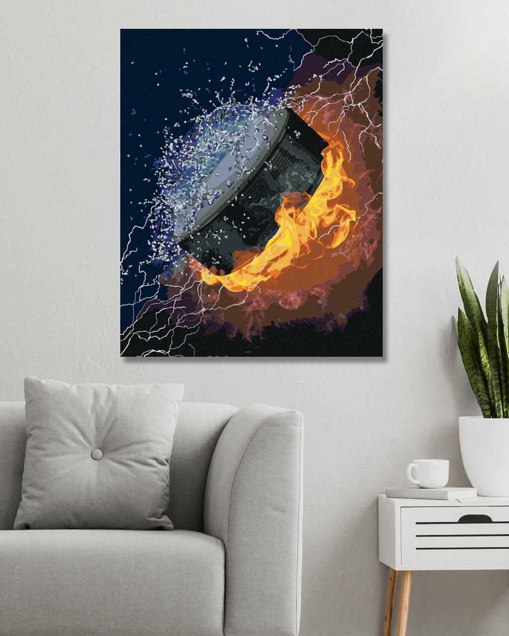 zuty Malování podle čísel - HOKEJOVÝ PUK VE VODĚ A OHNI - Rozměr: 40x50 cm, Rámování: Varianta: vypnuté plátno na rám - obrázek 3