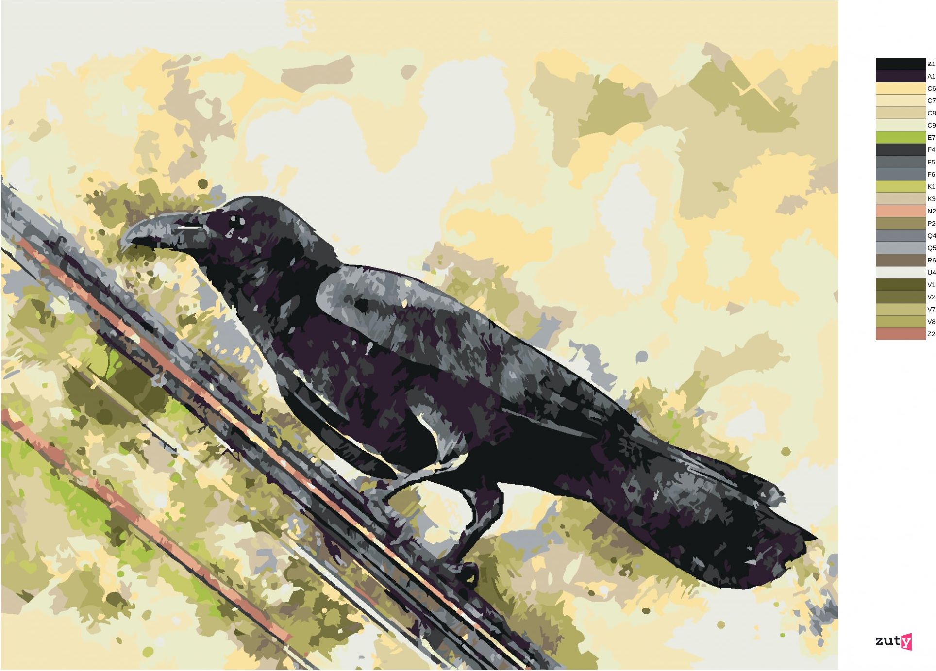 zuty Malování podle čísel - VRÁNA NA DRÁTĚ - Rozměr: 40x50 cm, Rámování: Varianta: vypnuté plátno na rám - obrázek 7