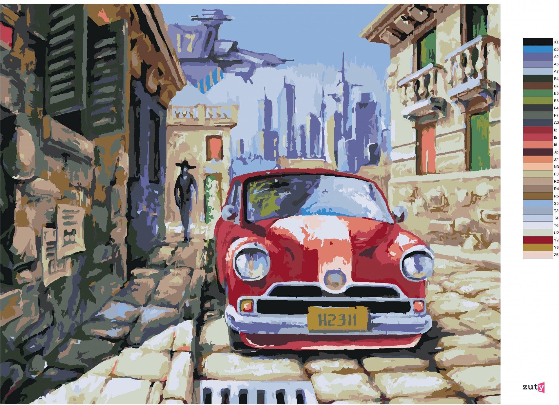 zuty Malování podle čísel - ČERVENÉ AUTO - Rozměr: 40x50 cm, Rámování: Varianta: bez rámu a bez vypnutí plátna - obrázek 4