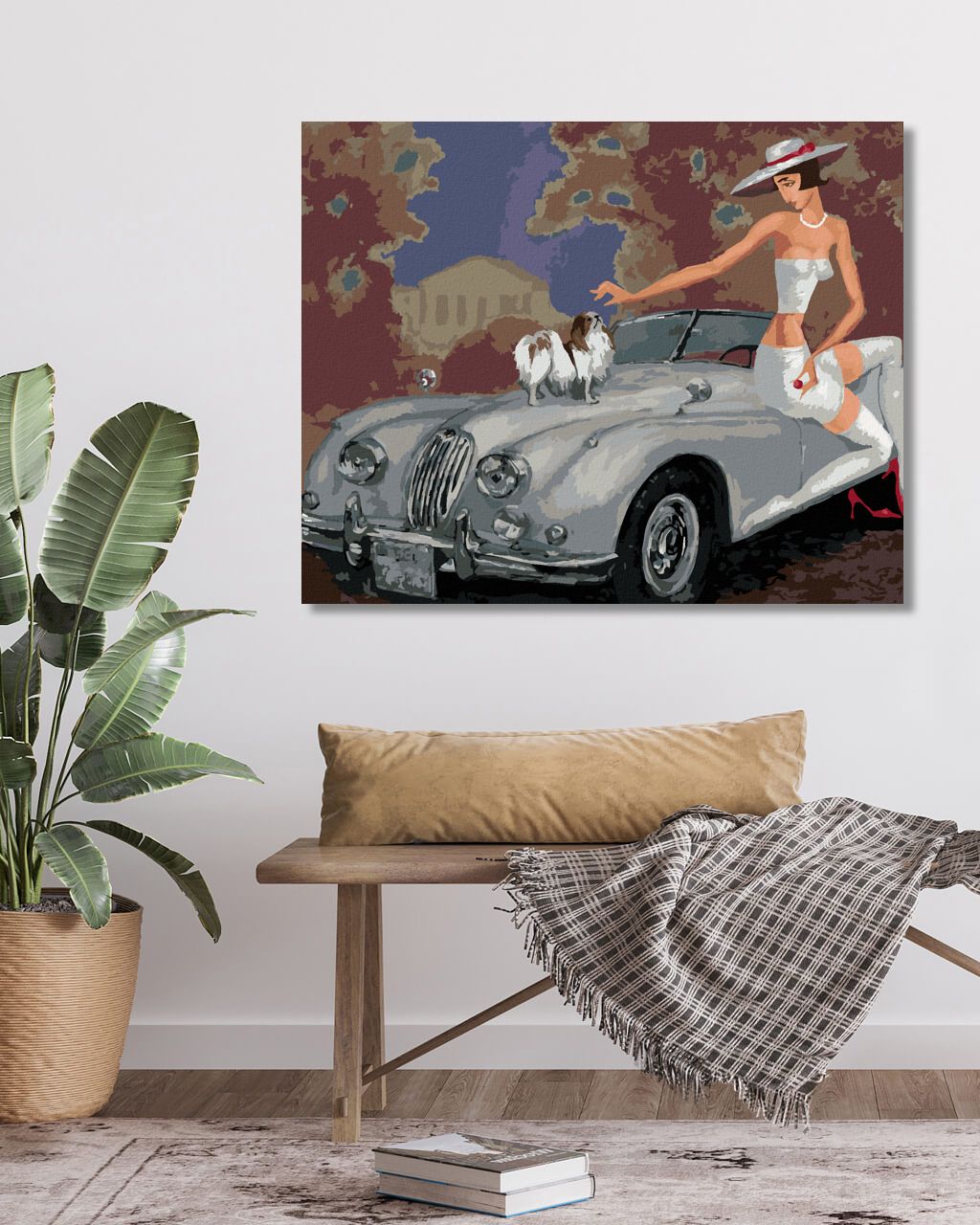 zuty Malování podle čísel - DÁMA SE PSEM NA KABRIOLETU - Rozměr: 40x50 cm, Rámování: Varianta: bez rámu a bez vypnutí plátna - obrázek 4
