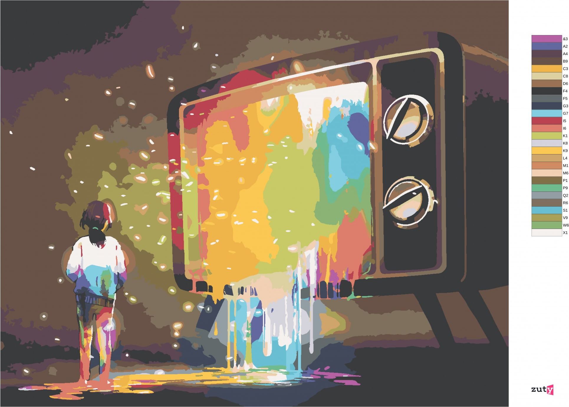 zuty Malování podle čísel - BAREVNÉ SVĚTLO Z TELEVIZE - Rozměr: 40x50 cm, Rámování: Varianta: bez rámu a bez vypnutí plátna - obrázek 3
