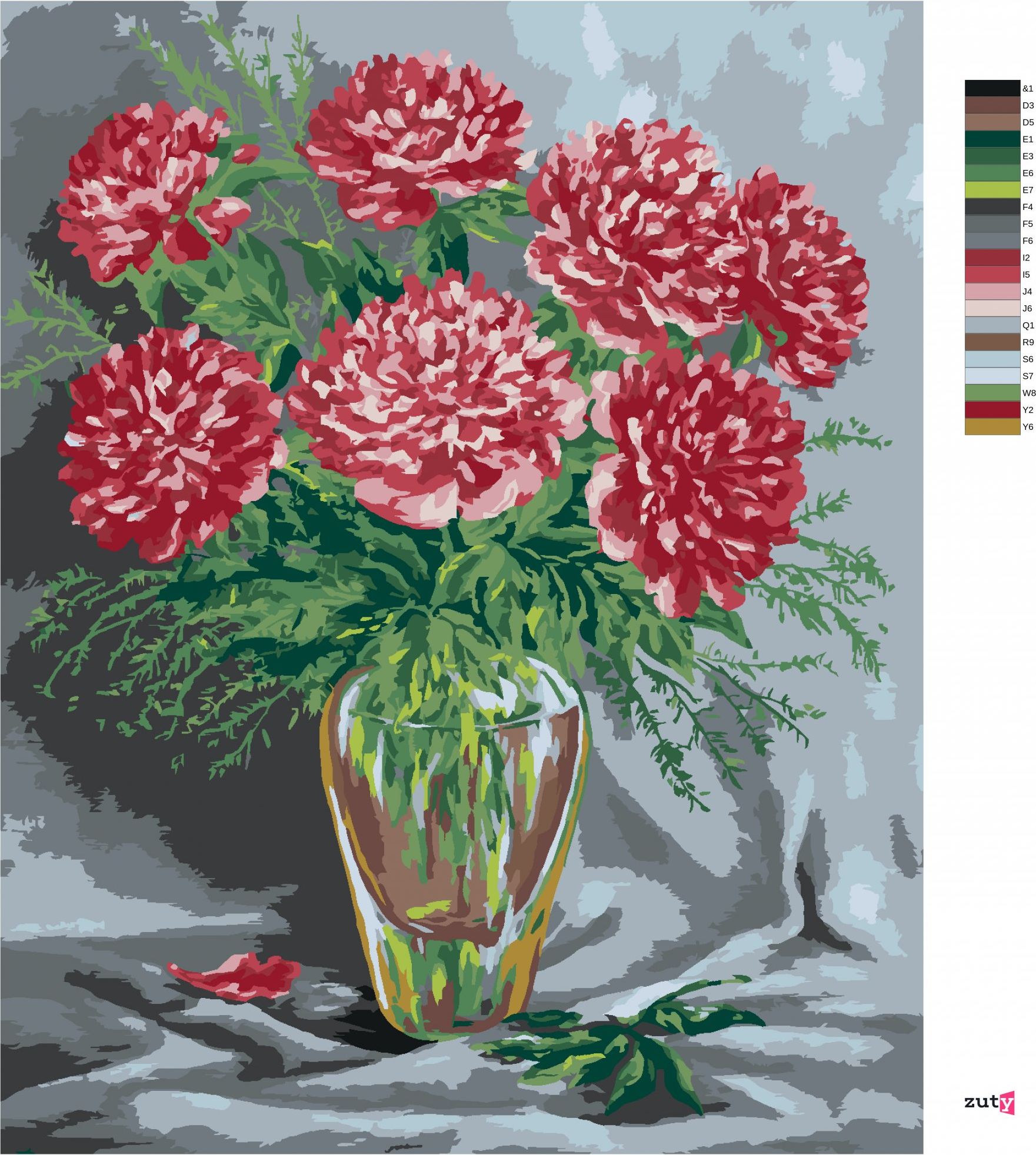 zuty Malování podle čísel - RŮŽOVÉ PIVOŇKY VE SKLENĚNÉ VÁZE - Rozměr: 40x50 cm, Rámování: Varianta: vypnuté plátno na rám - obrázek 9
