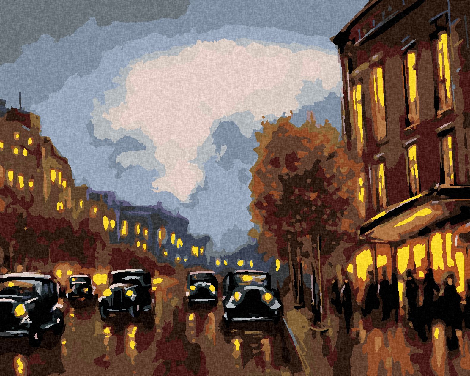 zuty Malování podle čísel - NOČNÍ PROJÍŽĎKA S AUTY - Rozměr: 40x50 cm, Rámování: Varianta: bez rámu a bez vypnutí plátna - obrázek 1