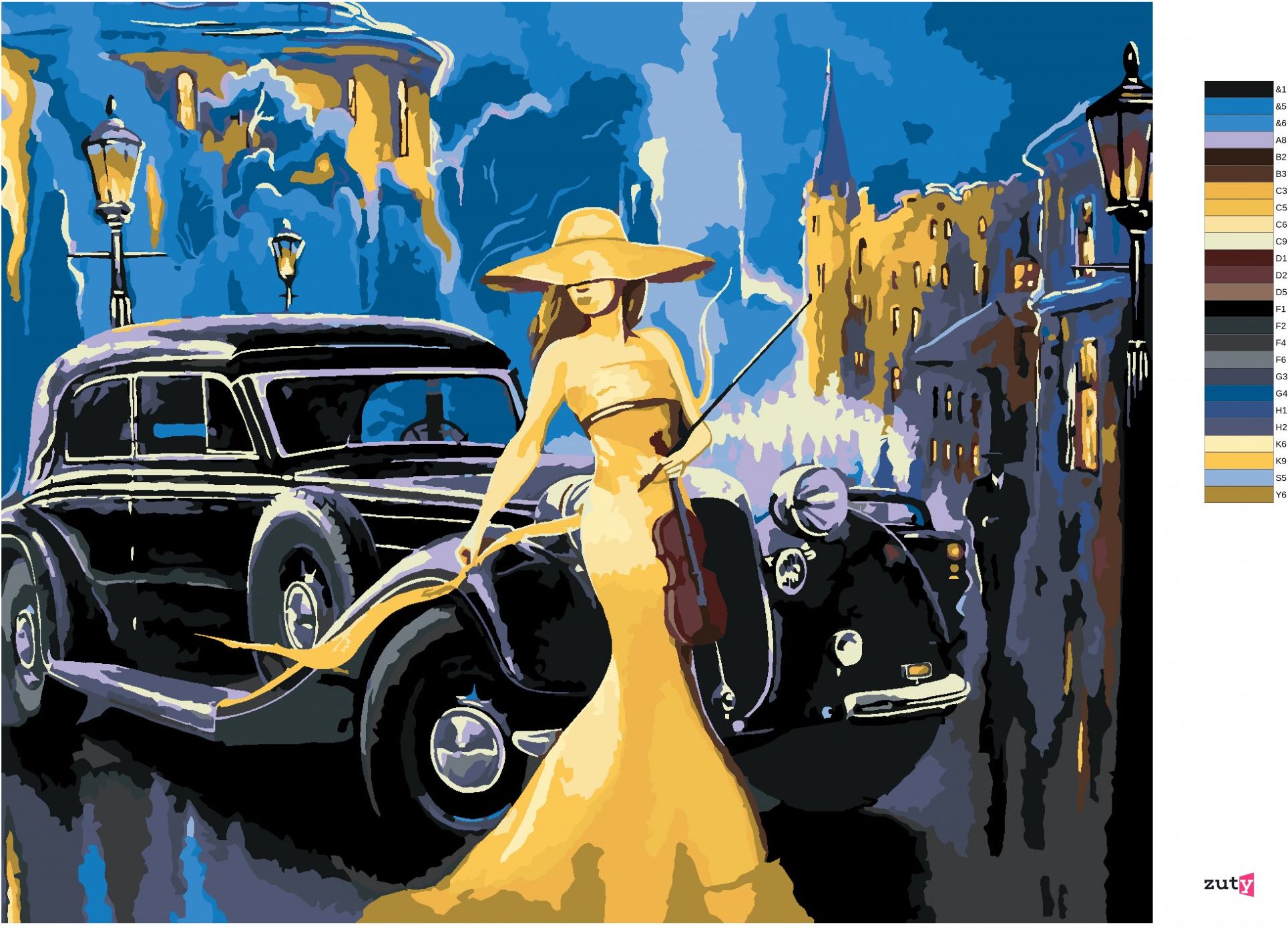 zuty Malování podle čísel - AUTO A DÍVKA S HOUSLEMI - Rozměr: 40x50 cm, Rámování: Varianta: bez rámu a bez vypnutí plátna - obrázek 6